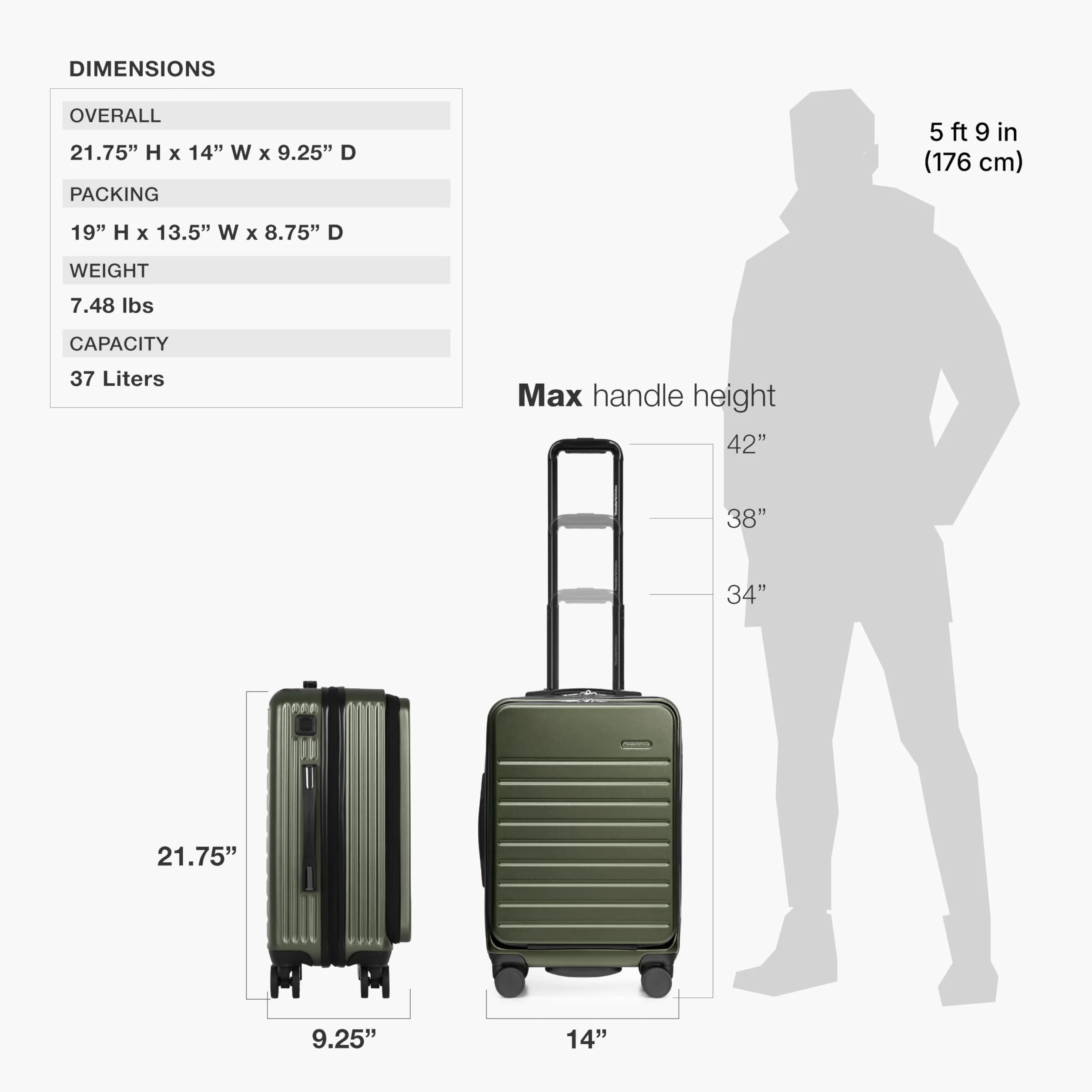 Traveler's Choice Przednia kieszeń poliwęglanowa Hardside Spinner Bagaż podręczny, zielony, podręczny 55 cm, przednia kieszeń Poliwęglan Hardside Spinner Bagaż podręczny, ZIELONY, Carry-On 22-Inch,