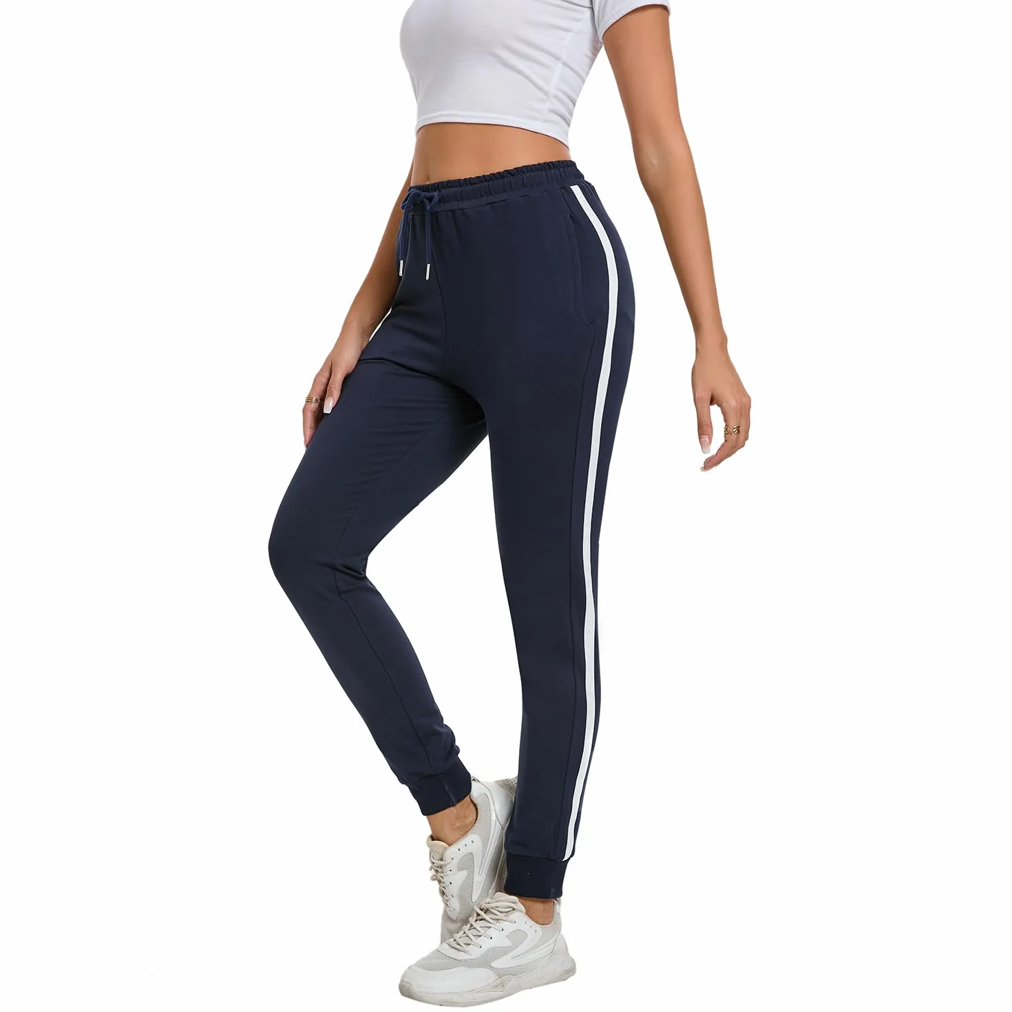 Spodnie do Joggingu Damskie Bawełniane Spodnie Treningowe z Paskami Spodnie Sportowe Spodnie do jogi dla Spodnie do biegania z Kieszeniami Spodnie Treningowe Spodnie Rekreacyjne
