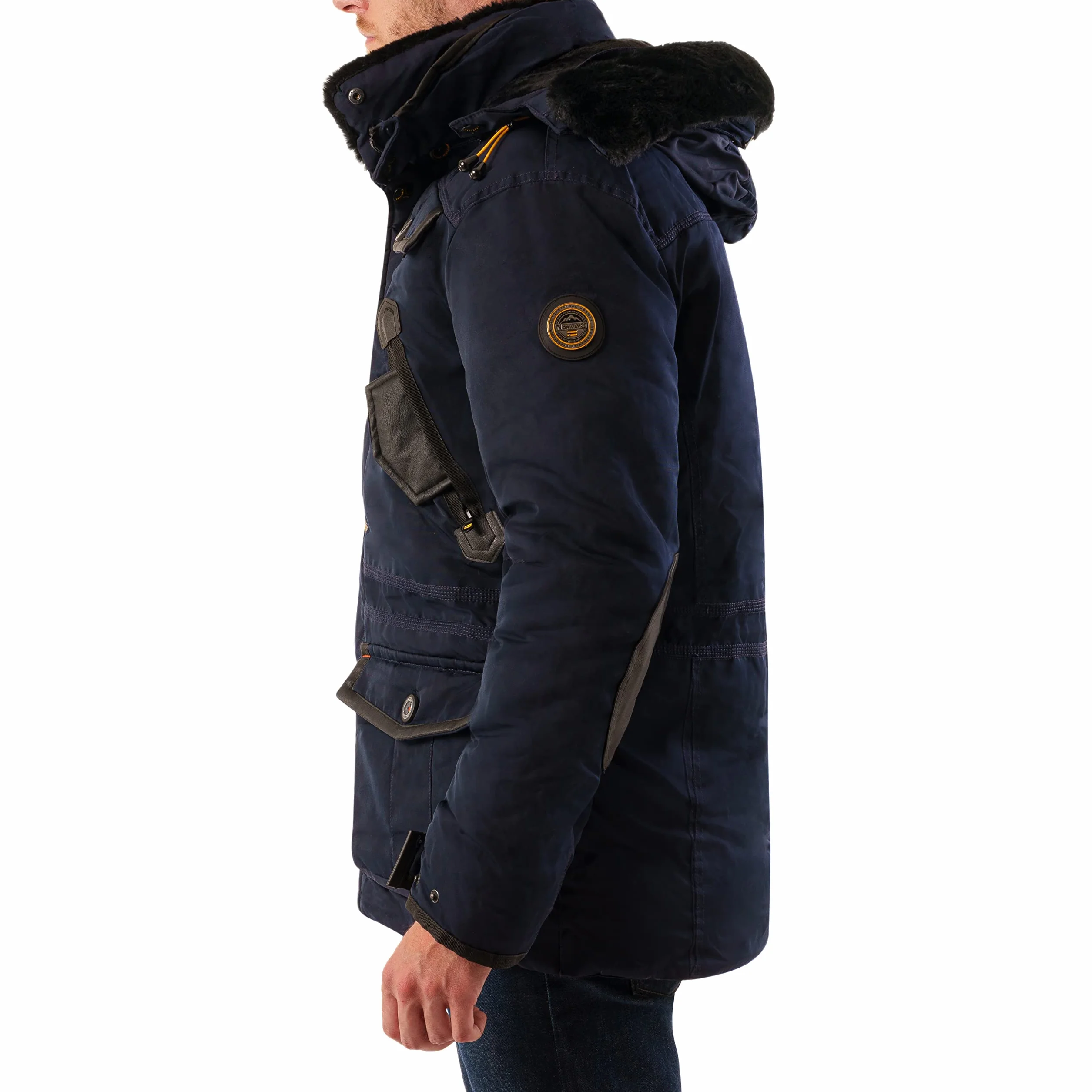 Geographical Norway Acrobate Men ciepła parka dla mężczyzn, na jesień i zimę, szeroki płaszcz, odporny na działanie wody, z kapturem, ciepła kurtka, wiatrówka dla mężczyzn, idealny prezent