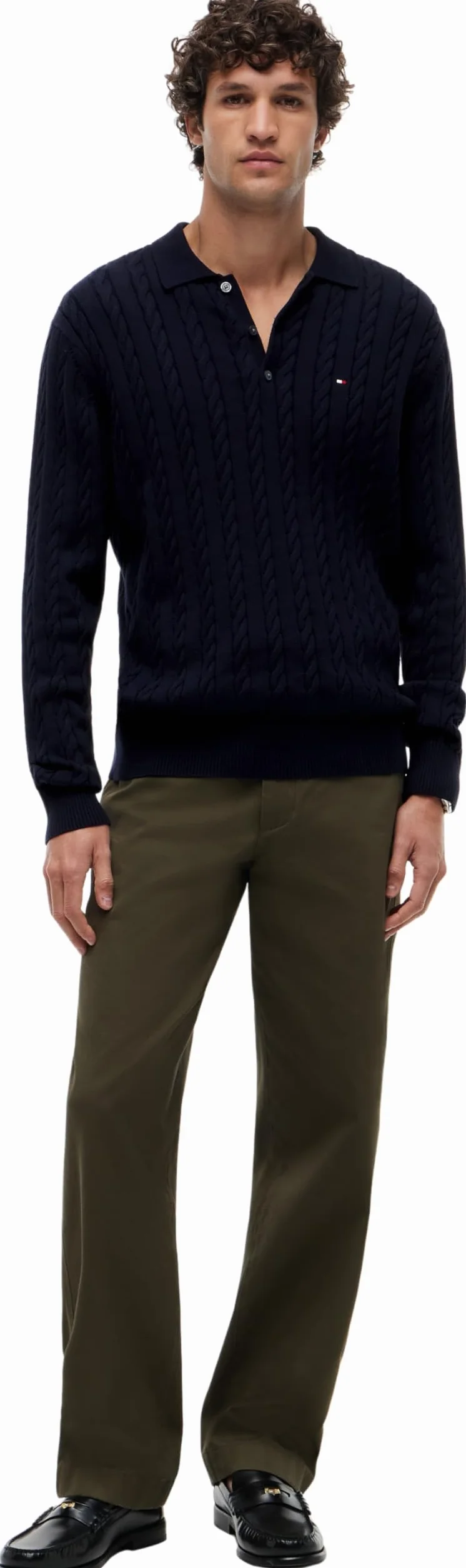 Tommy Hilfiger Sweter pullover Mężczyźni Classic Cotton Cable Ls Polo Mw0mw41955