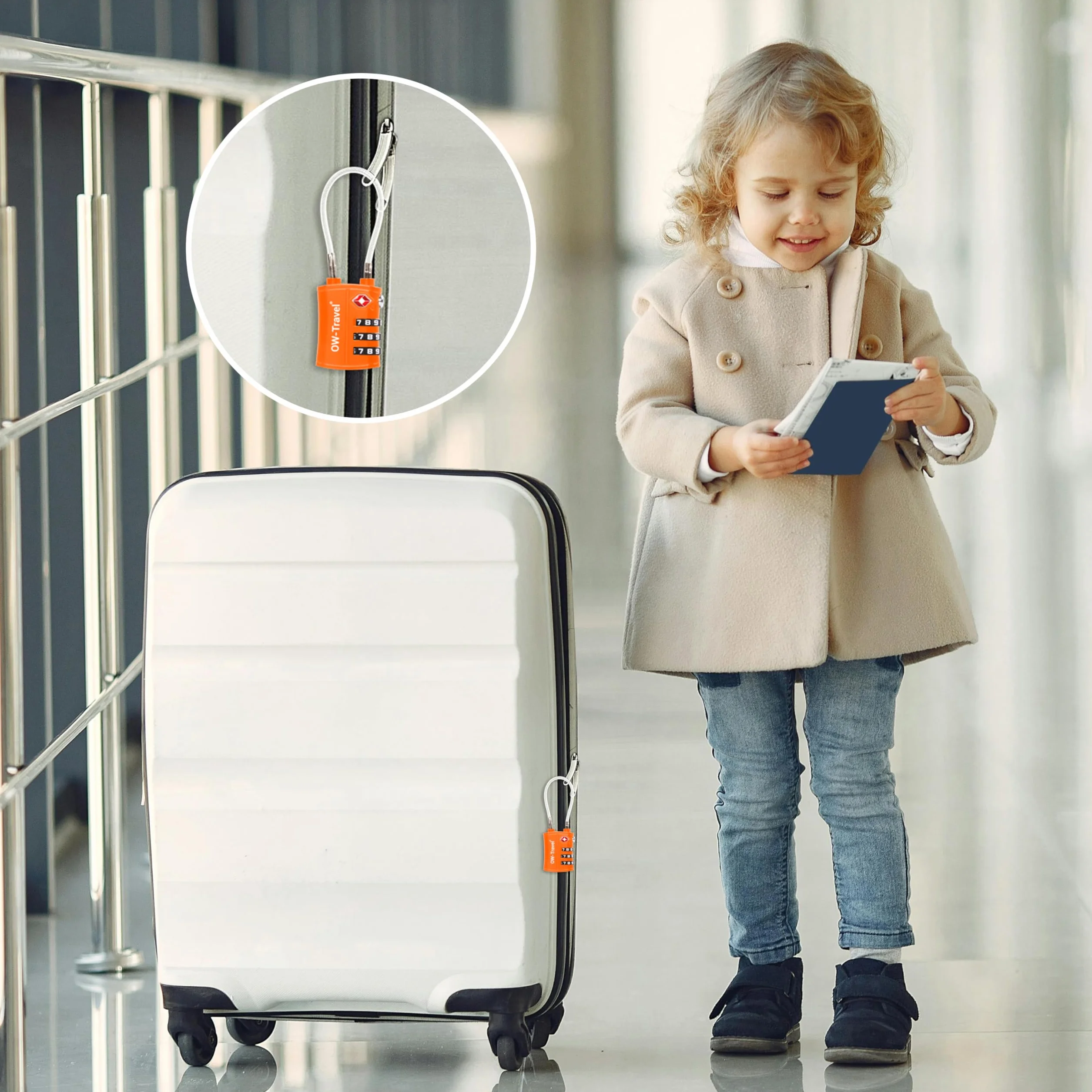 OW-Travel TSA Kłódka z Linką i Zamkiem Szyfrowym(Zestaw 2 Pomarańczowy)3 Cyfrowe Kłódki Walizkowe. Kłódka na szyfr na Plecak, Walizkę, Bagaż Kłódki Szyfrowe Bagażowe Szafek na Siłownię