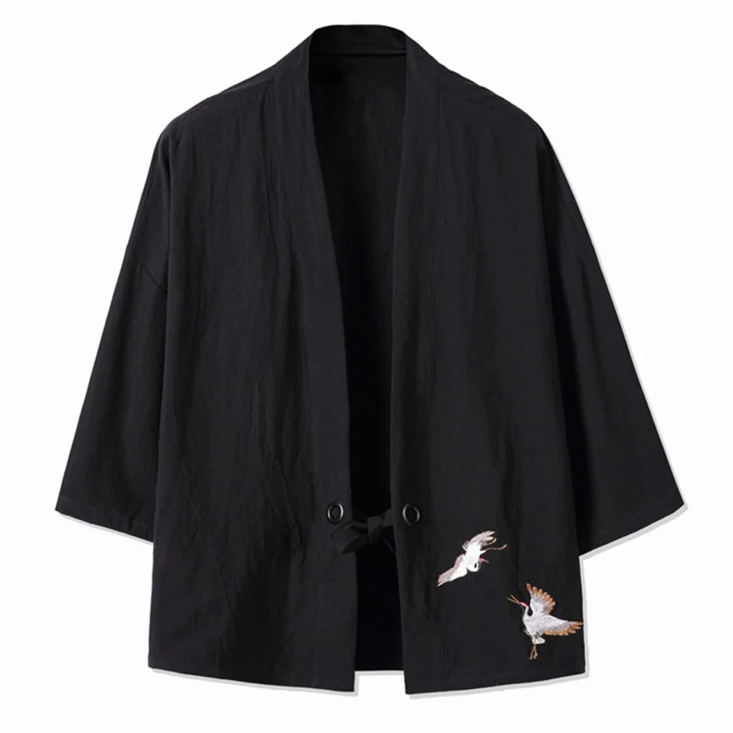 Haft żuraw Haori kimono Harajuku japoński styl plus size męski kostium yukata azjatyckie ubrania kardigan damska kurtka winna czerwona 4XL 86 do 91 kg
