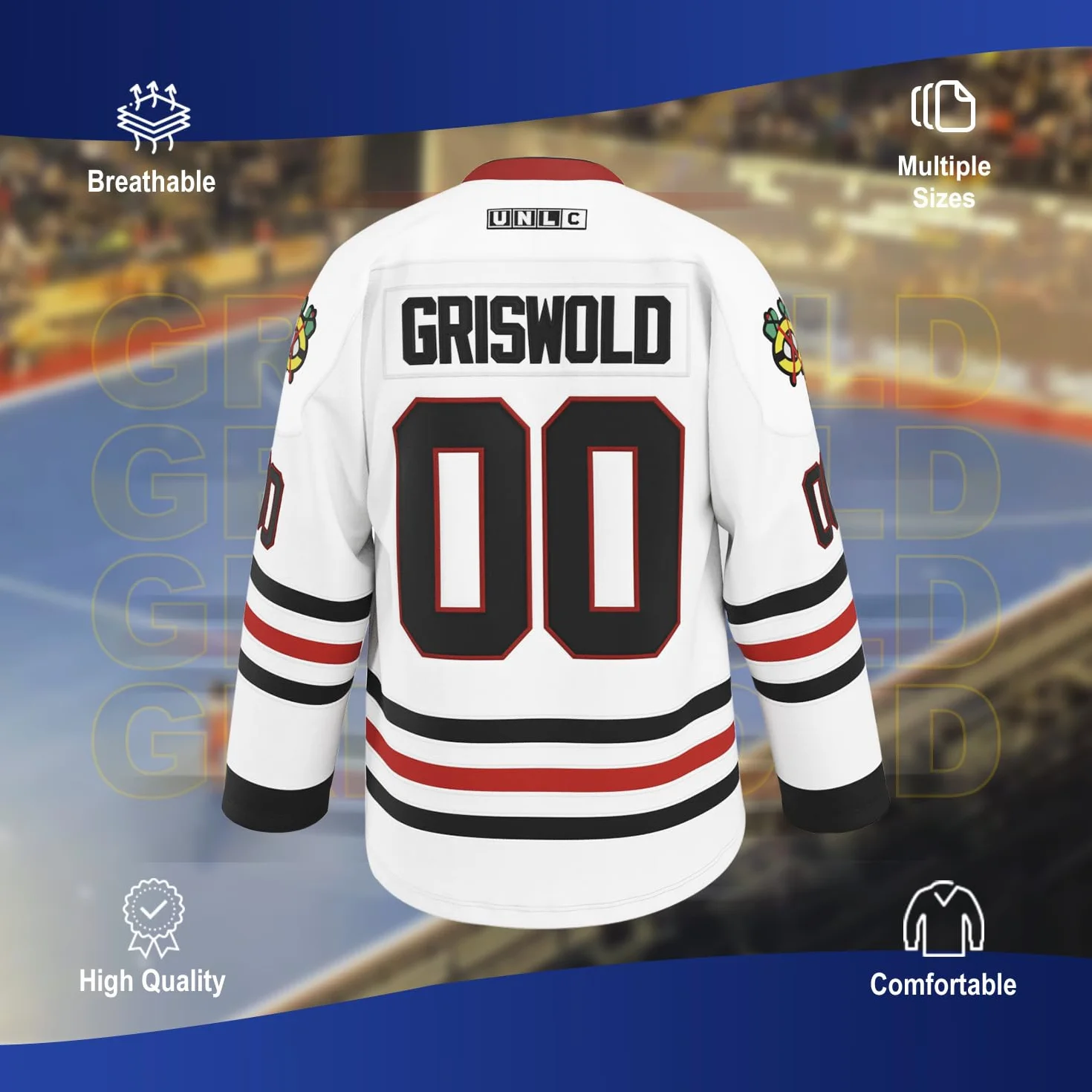 Griswold #00 Movie Hockey Jersey – szyte litery i cyfry Authentic Fabs Apparel S-5XL