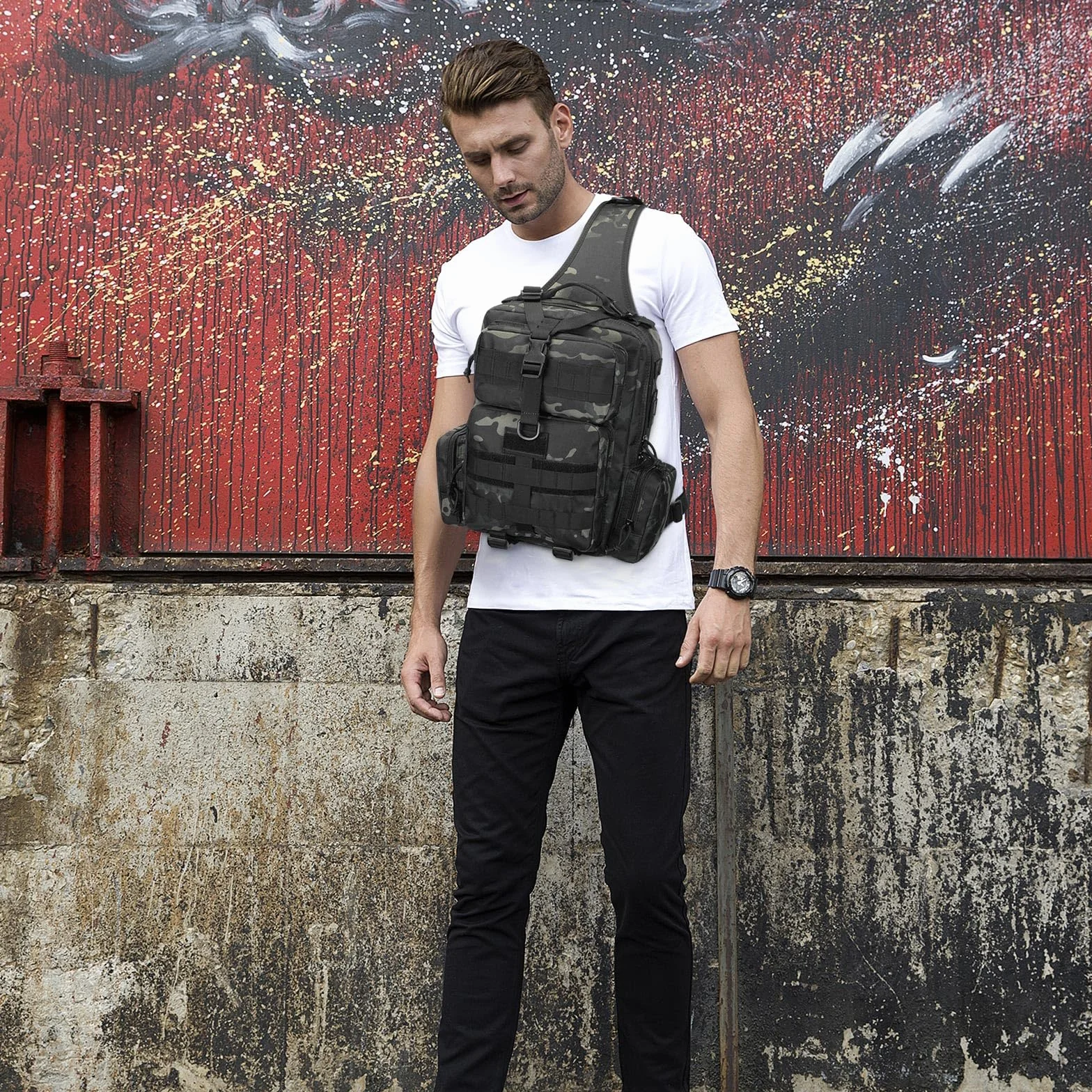 Taktyczna torba na ramię Crossbody Fishing Plecak Wojskowy Molle Torba na klatkę piersiową Duża torba na ramię na polowanie Bieganie Piesze wycieczki i jazda na rowerze