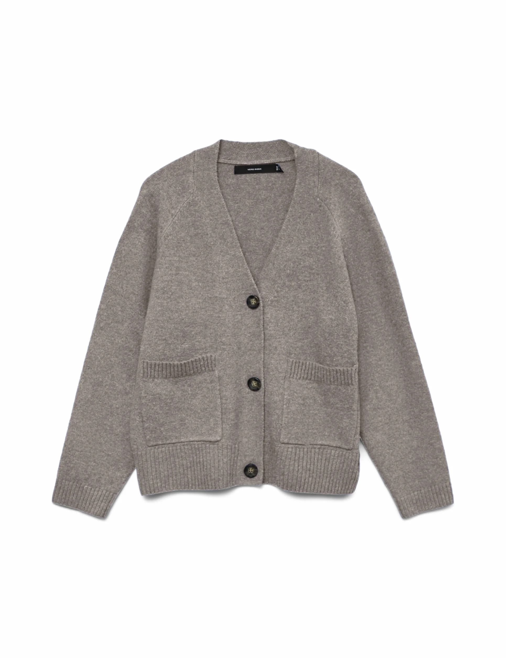 VERO MODA Vmboom Ls V-Neck Button Cardigan Ga Noos, Moon Rock, S