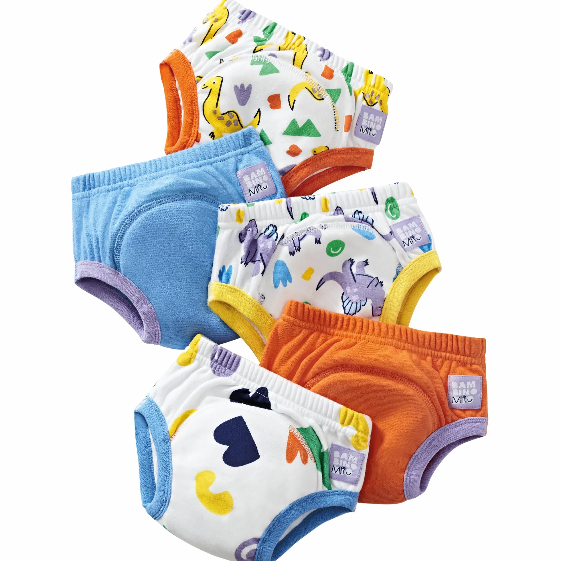Bambino Mio, Spodnie treningowe wielokrotnego użytku dla chłopców i dziewcząt, 5-pak (Brave Dinos, 3-4 lata)
