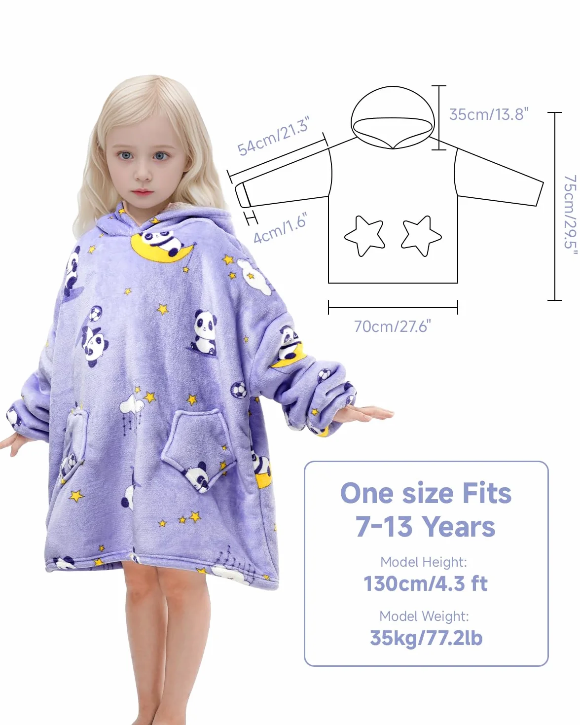 Wenlia Ponadwymiarowy koc z kapturem dla dzieci, pluszowa bluza z kapturem Sherpa, nowość, bluza dla dziewczynek, super ciepła, flanelowa, do noszenia, na co dzień, z kieszenią i rękawami, dla