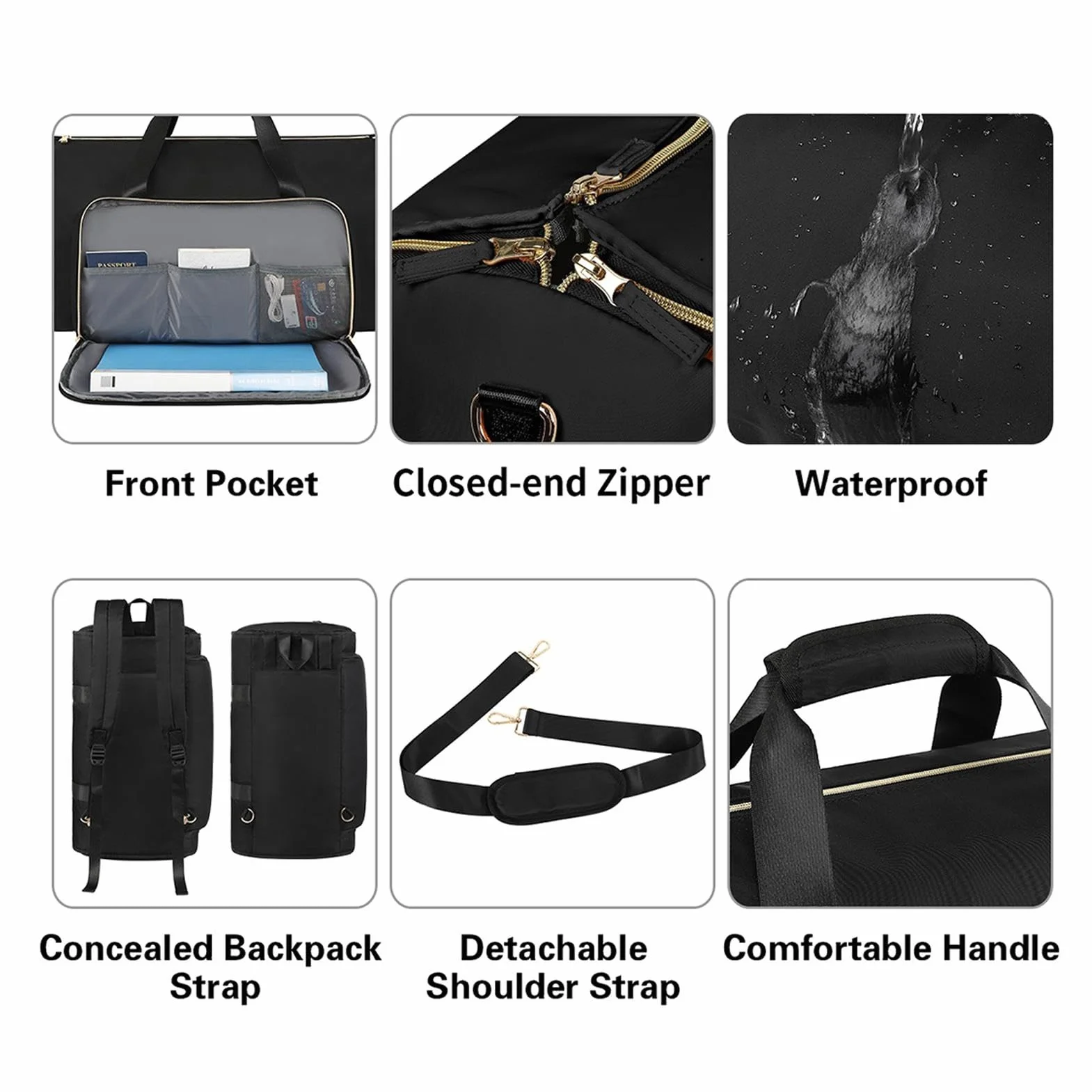 Torba transportowa Garment, 2 w 1, rozkładana torba podróżna, 20,98 x 12,99 x 12,01 cala składana z paskiem na ramię, na weekendowe wycieczki i organizację podróży, czarny, Se référer au descriptif,