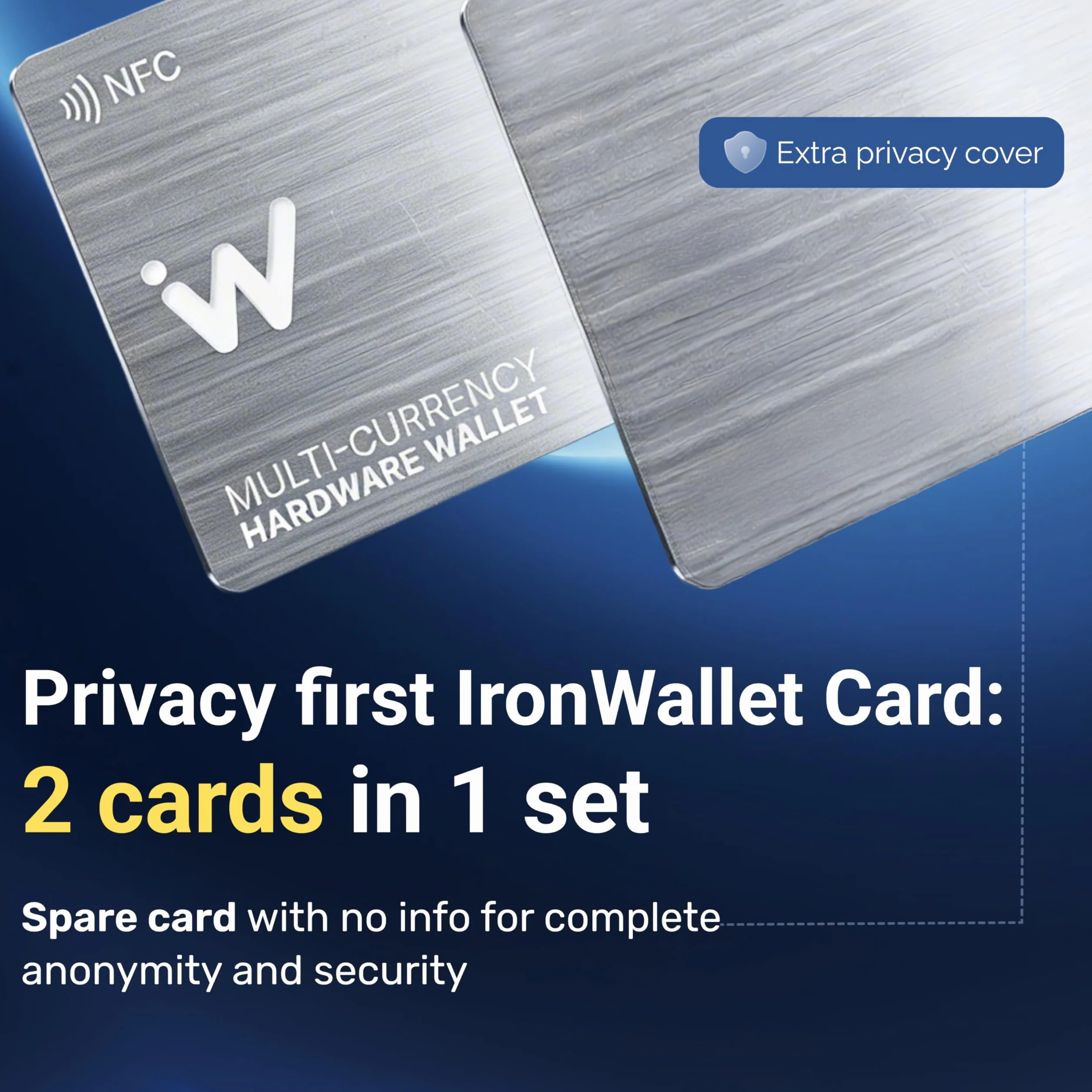 Karta IronWallet NFC - 2 karty - Konstrukcja "szczotkowanego metalu" dla zimnego portfela kryptowalutowego - Przechowywanie Bitcoinów, Ethereum i nie tylko - Bezpieczny sprzętowy portfel offline