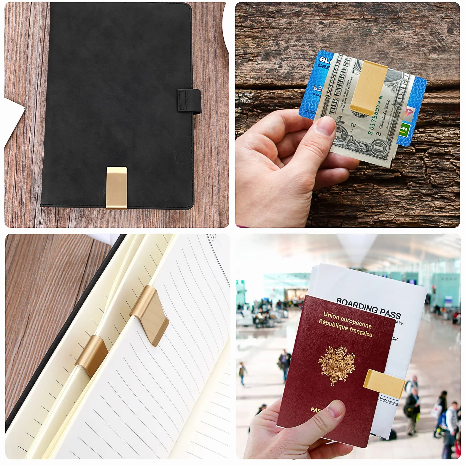 Prasacco Klipsy do pieniędzy ze stali nierdzewnej metalowy smukły klips na pieniądze portfel banknoty etui na karty kredytowe dla mężczyzn i kobiet, Złoty, 6 PCS