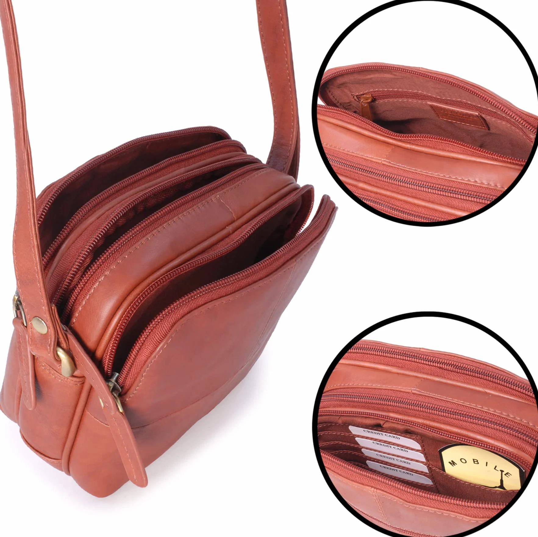 Visconti - Damska Mała Skórzana Torebka Crossbody - Torba na Ramię z Długim Regulowanym Paskiem - z Wieloma Kieszeniami - 18939 Holly