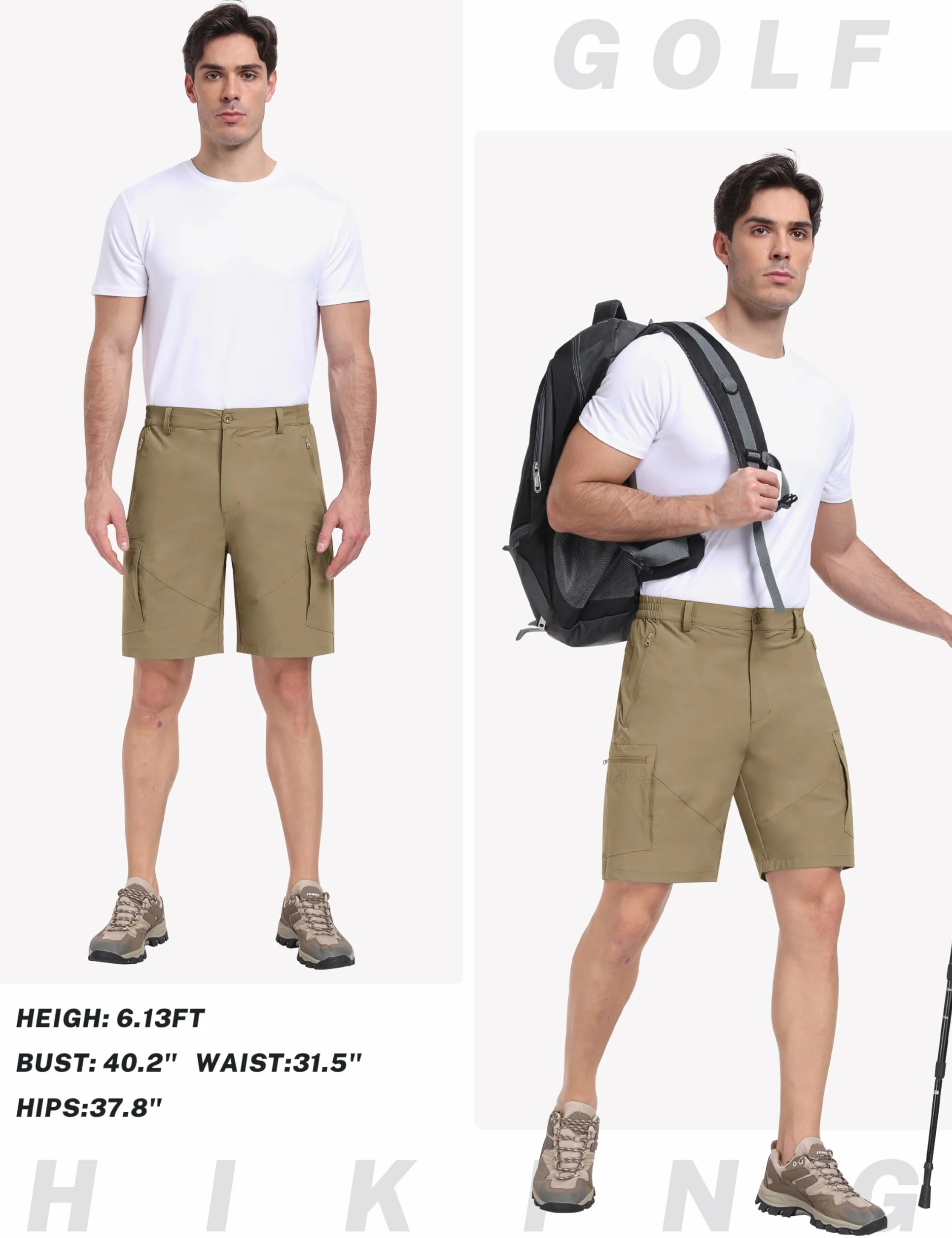 MoFiz Krótkie spodenki męskie, cargo, outdoorowe, na lato, lekkie, szybkoschnące, do golfa, krótkie spodnie trekkingowe, spodnie sportowe, krótkie, z 5 kieszeniami