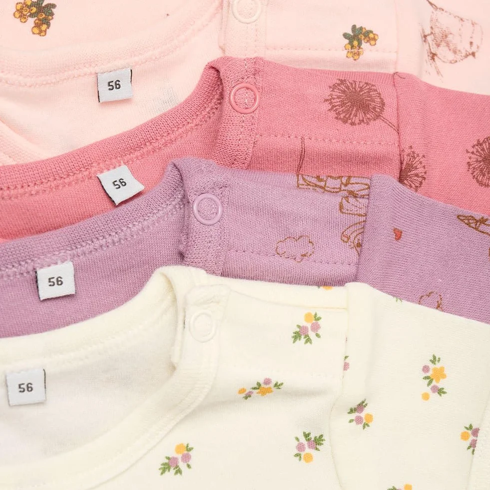 PIPPI Body niemowlęce SS AO-Printed (4-pak) Underwear, Dusty Rose, 86, Dusty Rose, 86