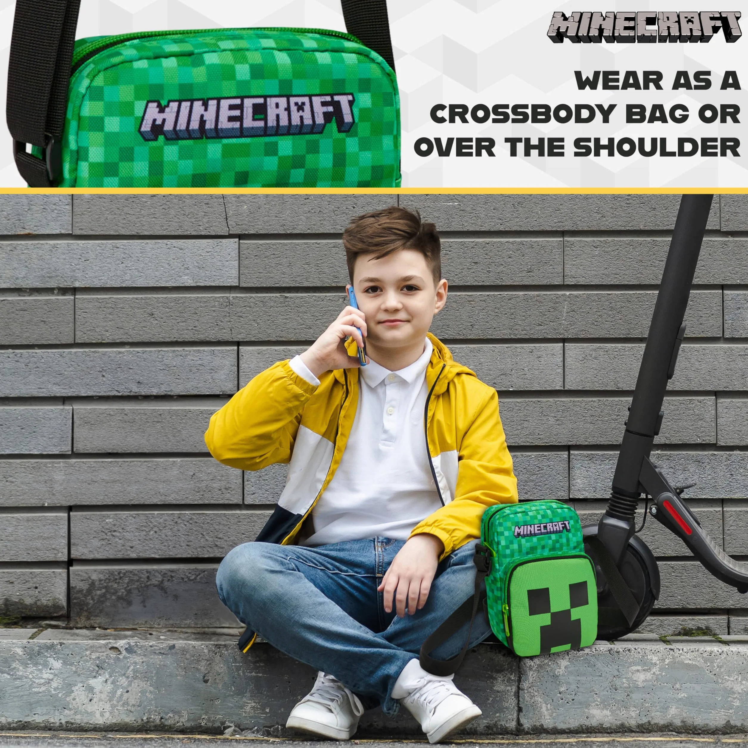 Minecraft Chłopięca torba crossbody dla chłopców, ZIELONY, One Size, Nowoczesny