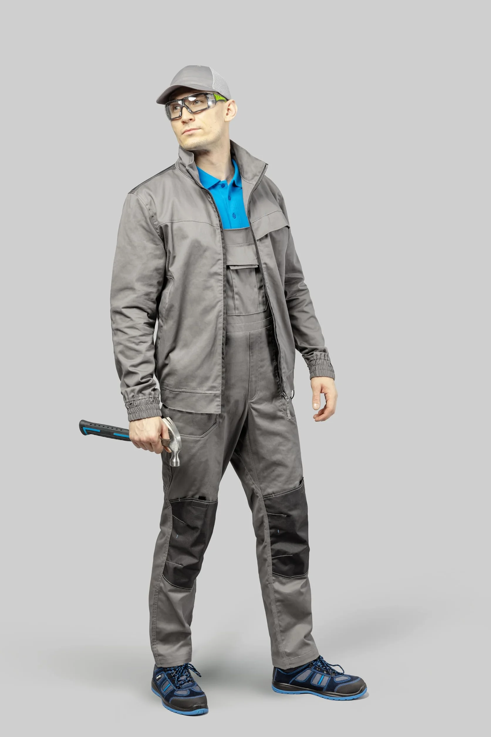 Högert Technik Kalmit męski kombinezon roboczy, spodnie ogrodniczki, szary, 3XL – wytrzymała odzież robocza ze 100% bawełny, wzmocnienia kolan Oxford 300D, 6 kieszeni, elementy odblaskowe, szary, 3XL