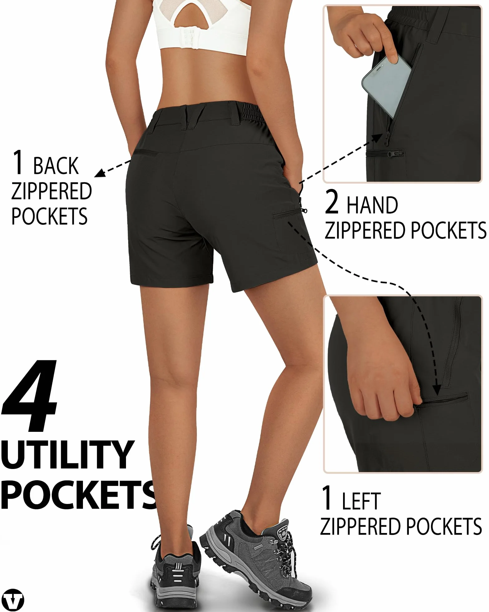 Outdoor Ventures Krótkie spodenki damskie UPF50+, ochrona przed promieniowaniem UV, krótkie spodenki trekkingowe, elastyczne, szybkoschnące, do wędrówek