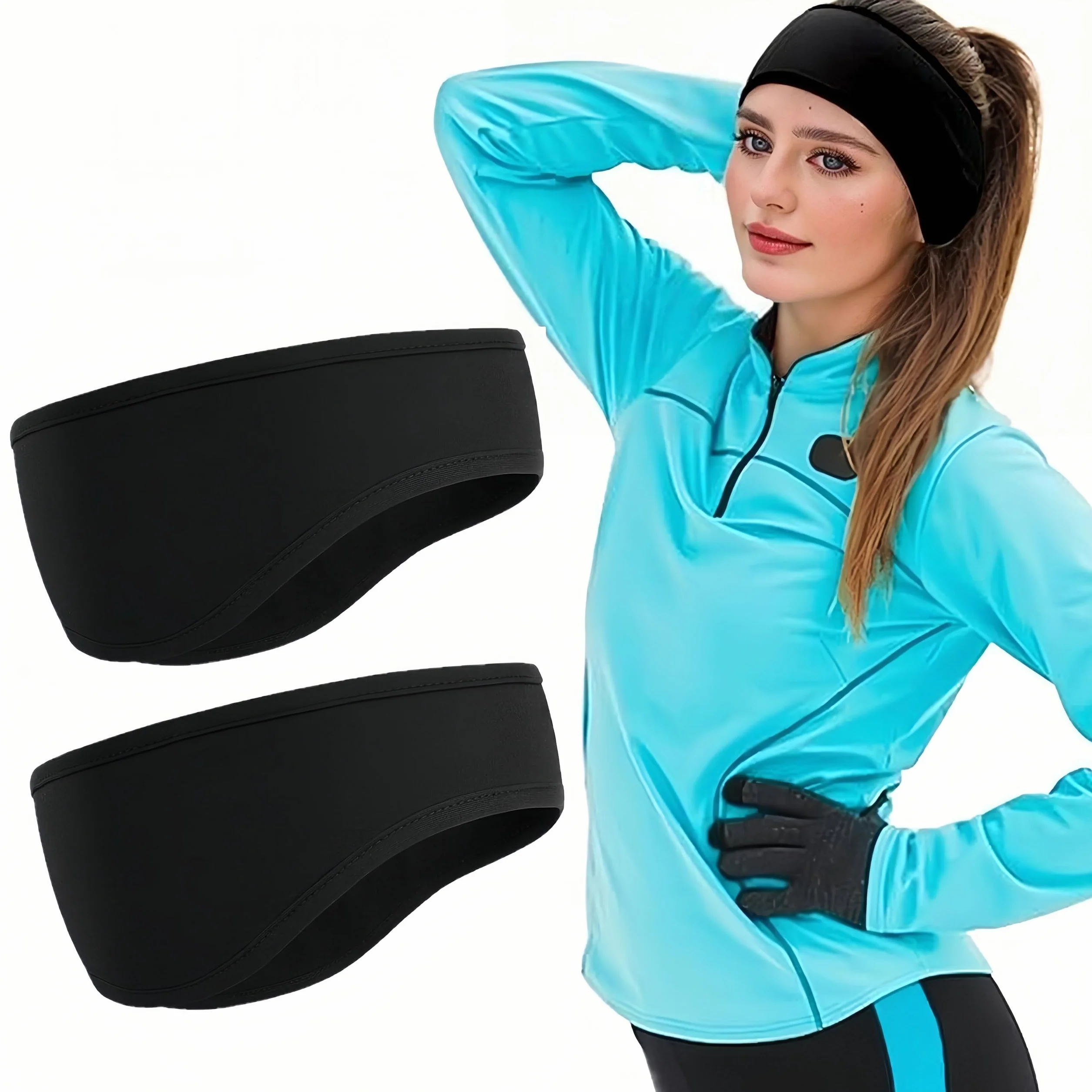 flintronic Polarowa sportowa opaska na głowę, 2 sztuki, zimowa opaska na głowę, osłona uszu, dla kobiet i mężczyzn, do uprawiania sportu, jogi, tańca, biegania, jazdy na nartach, jazdy na rowerze