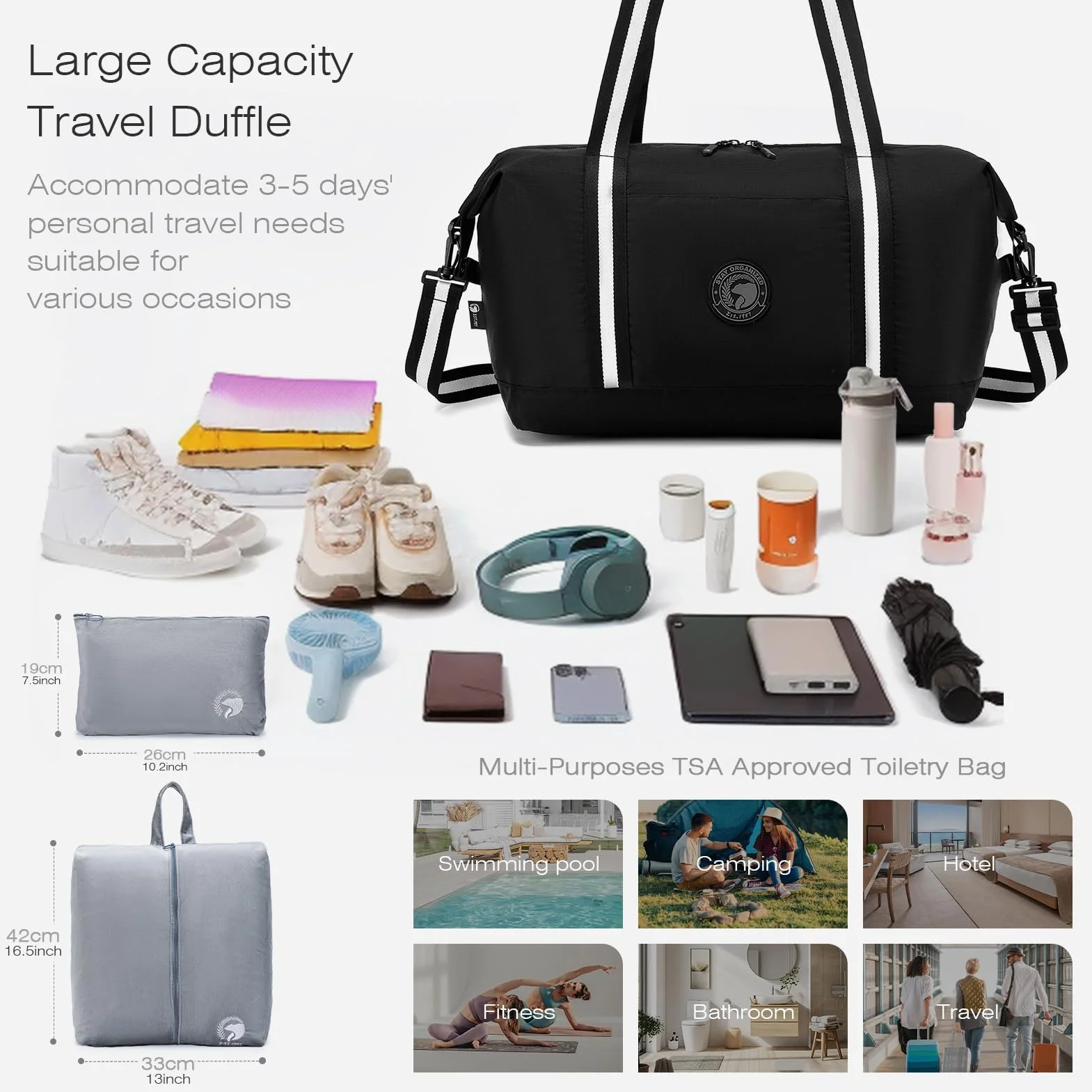 SPAHER Torba Podróżna Bagaż Podręczny 40x30x20 Wizzair Vueling Torba Sportowa Weekendowa Pływacka Wodoodporna Torby Szpitalna Ciążowa Fitness Cabin Duffle Bag dla Kobiet Mężczyźni z Torbą na Buty