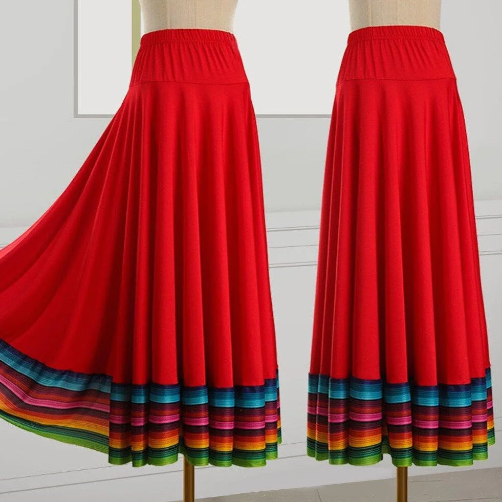 Meksykańskie spódnice ludowe dla kobiet, hiszpańska huśtawka wysoka talia spódnica, meksykańska spódnica, Flamenco ludowe stroje do tańca, elegancka spódnica treningowa