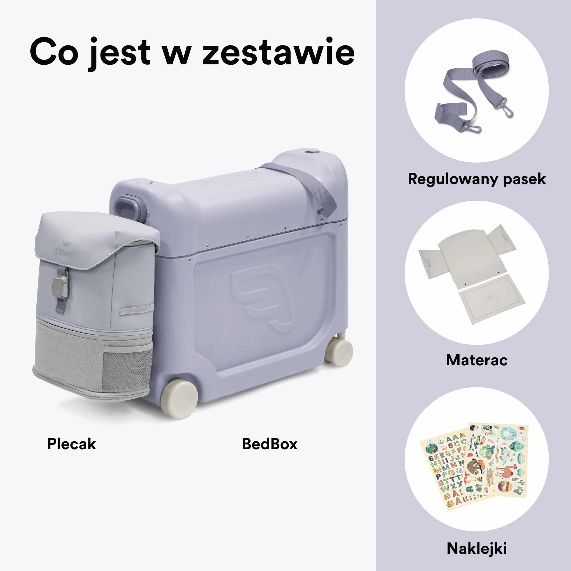 Stokke JetKids Zestaw podróżny, Arctic Blue - Zawiera jeżdżącą walizkę BedBox i plecak - Idealny dla dzieci w dieku 2-7 lat (do 35 kg)