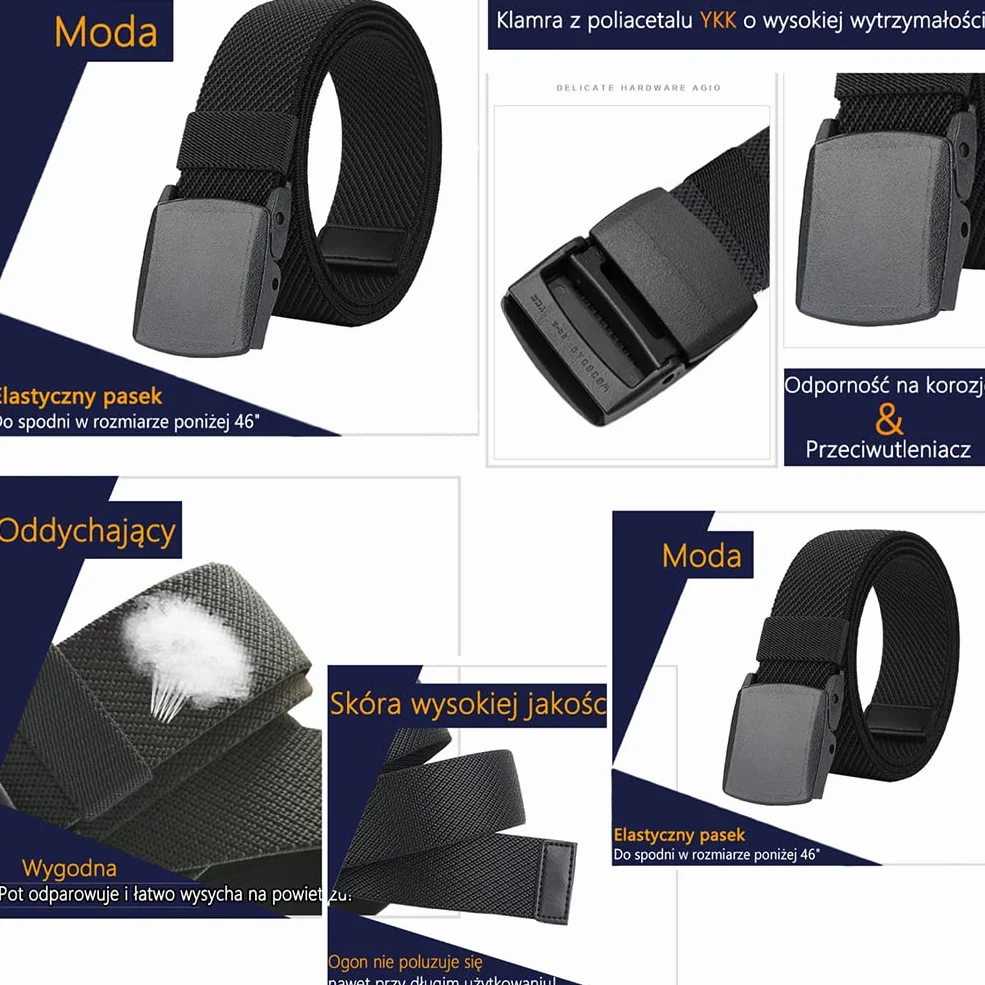 LionVII Plastikowe paski mężczyźni kobiety elastyczne rozciągliwe płótno bez metalowej klamry do pracy 130cm