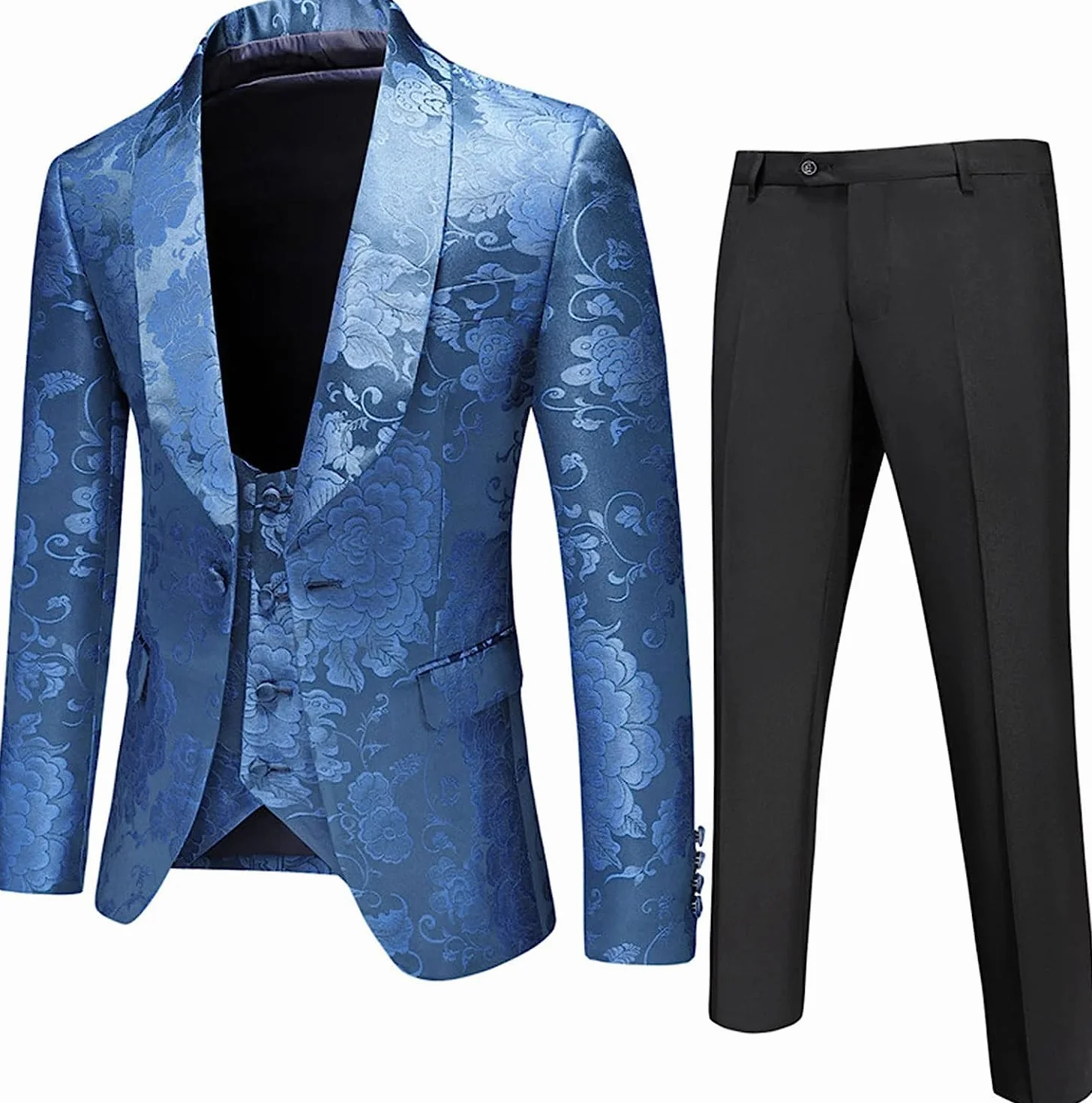 compulsoryking Męski garnitur slim fit 3-częściowy żakardowy garnitur smoking 1 guzik szal kołnierz ślubny formalny smoking codzienny garnitur biznesowy