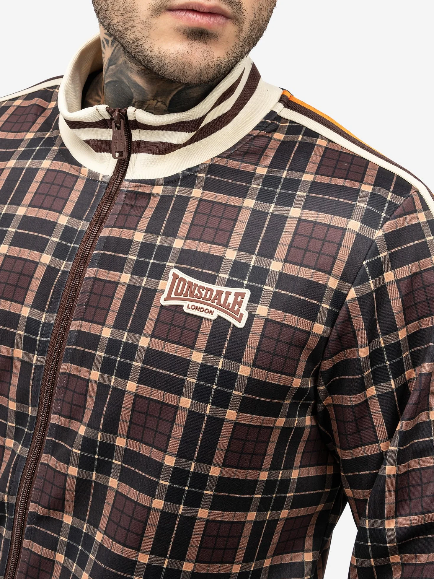 Lonsdale M?ski dres treningowy w?ski krój HEDLEY, br?zowy/ecru/pomara?czowy, XXL, 117638, br?zowy/ecru/pomara?czowy, XXL