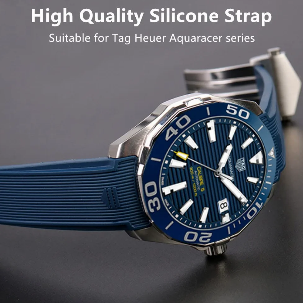 Opaska do Zegarka dla Tag Heuer 22mm Silikon Bransoletka，Pasek Męskie Zegarek Akcesoria Aquaracer Monaco seria Zamienny Pasek Oryginalna Bransoletka Kompatybilny z Tag Heuer