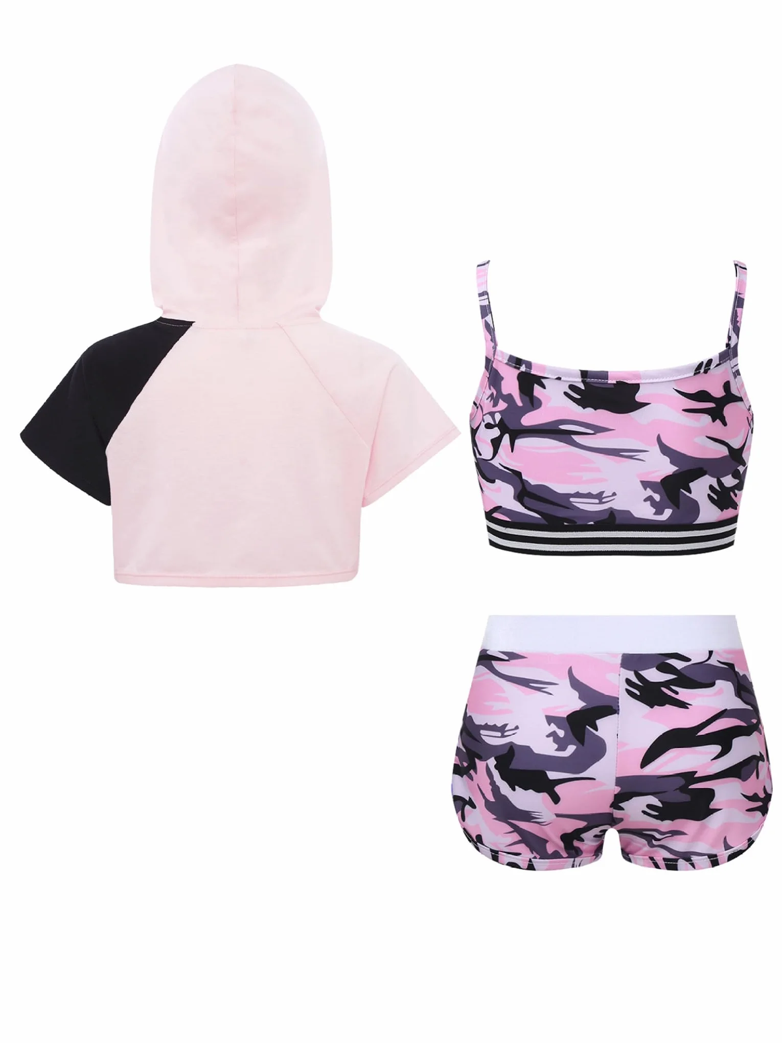 Dziewczęcy dres treningowy, zestaw sportowy z krótkim rękawem, bluza z kapturem, szorty dla dziewcząt, na lato, zestaw do tańca, treningu, biegania