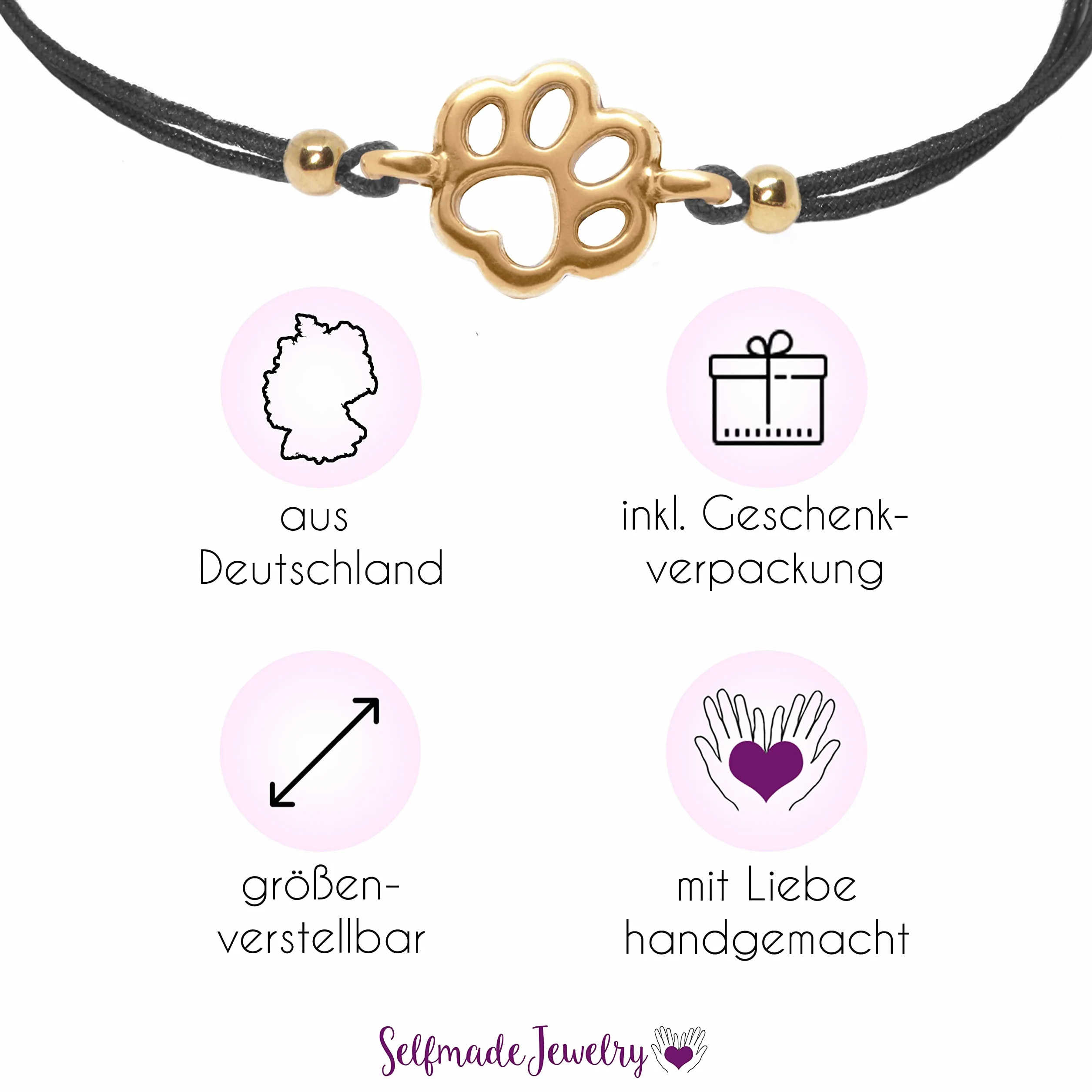 Selfmade Jewelry Bransoletka damska, różowe złoto, łapa, regulowany rozmiar, makrama, z łapą, w zestawie opakowanie prezentowe