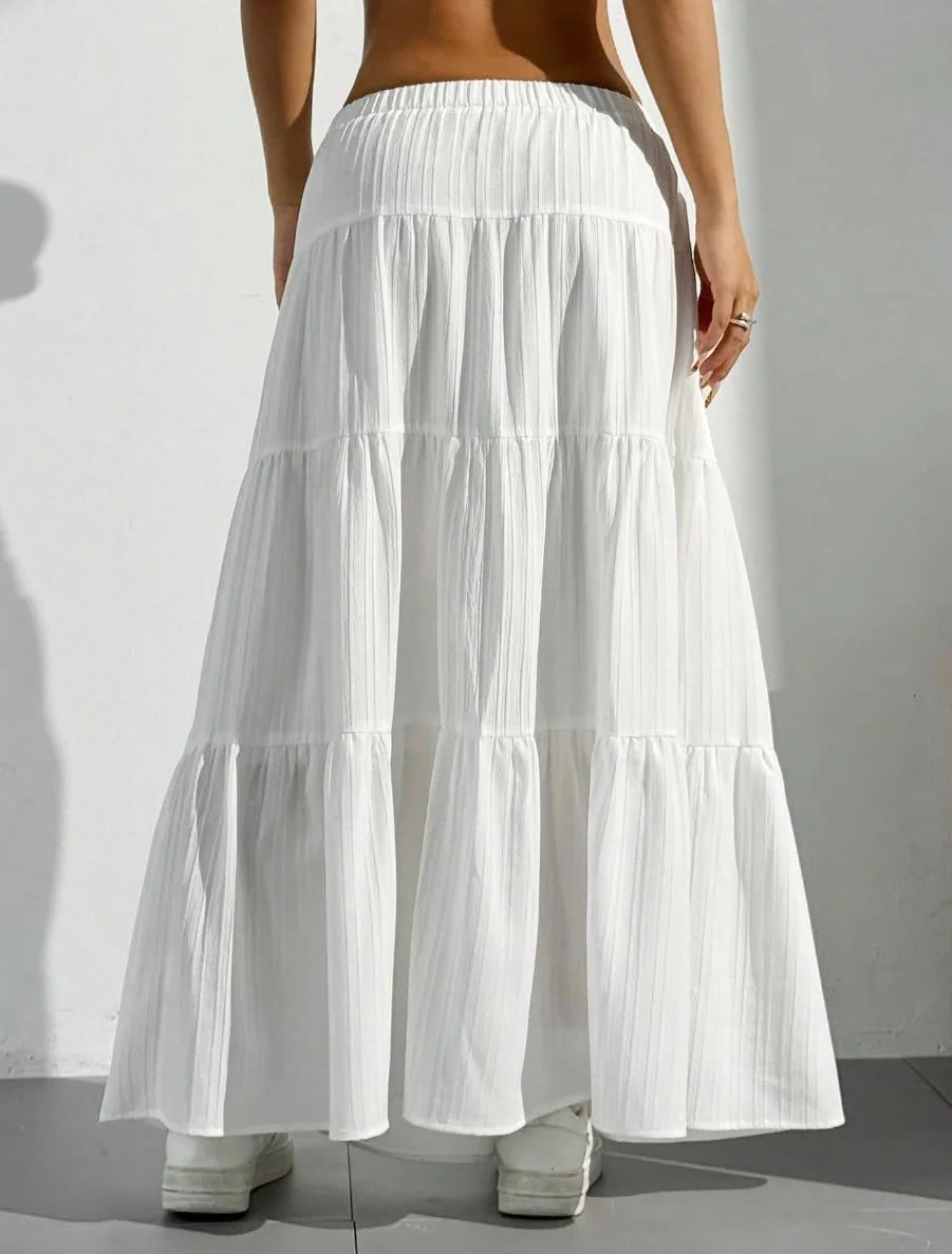 Spódnica damska, długa, z wysoką talią, elegancka spódnica maxi, linia A, elastyczna warstwa, spódnica midi do noszenia w czasie wolnym, jednokolorowa (wielokolorowa, S-XL)