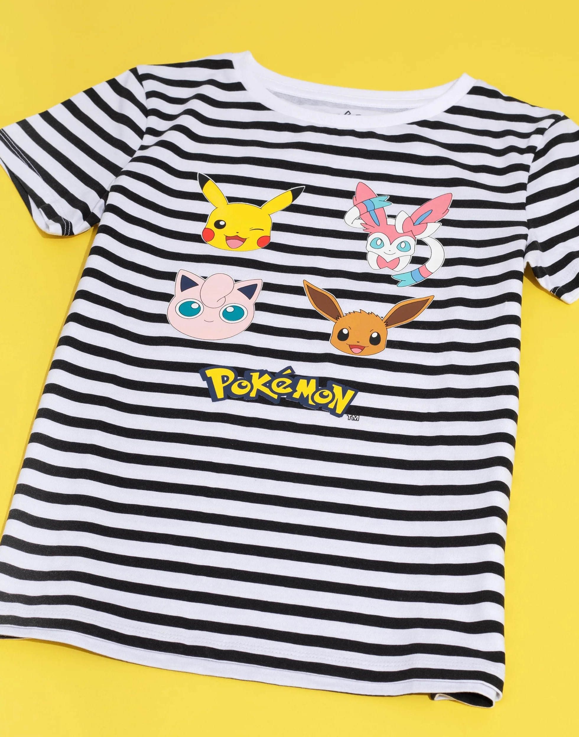 Pokemon Dziewczęca Koszulka w Paski Pikachu Eevee Sylveon Postaci T-shirt