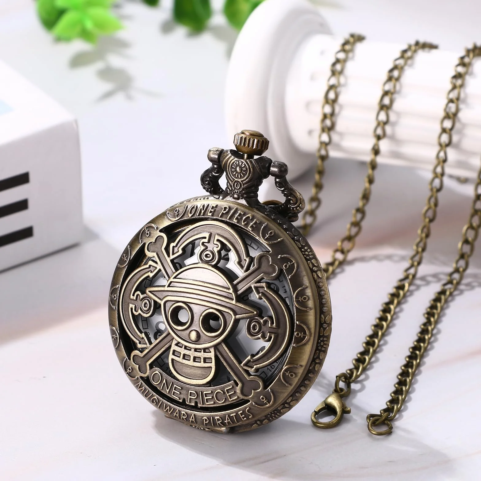 JewelryWe Zegarek kieszonkowy męski i damski w stylu vintage: retro analogowy kwarcowy zegarek z łańcuszkiem na szyję Pocket Watch brąz unisex prezent, Brązowy kawałek anime #4, vintage