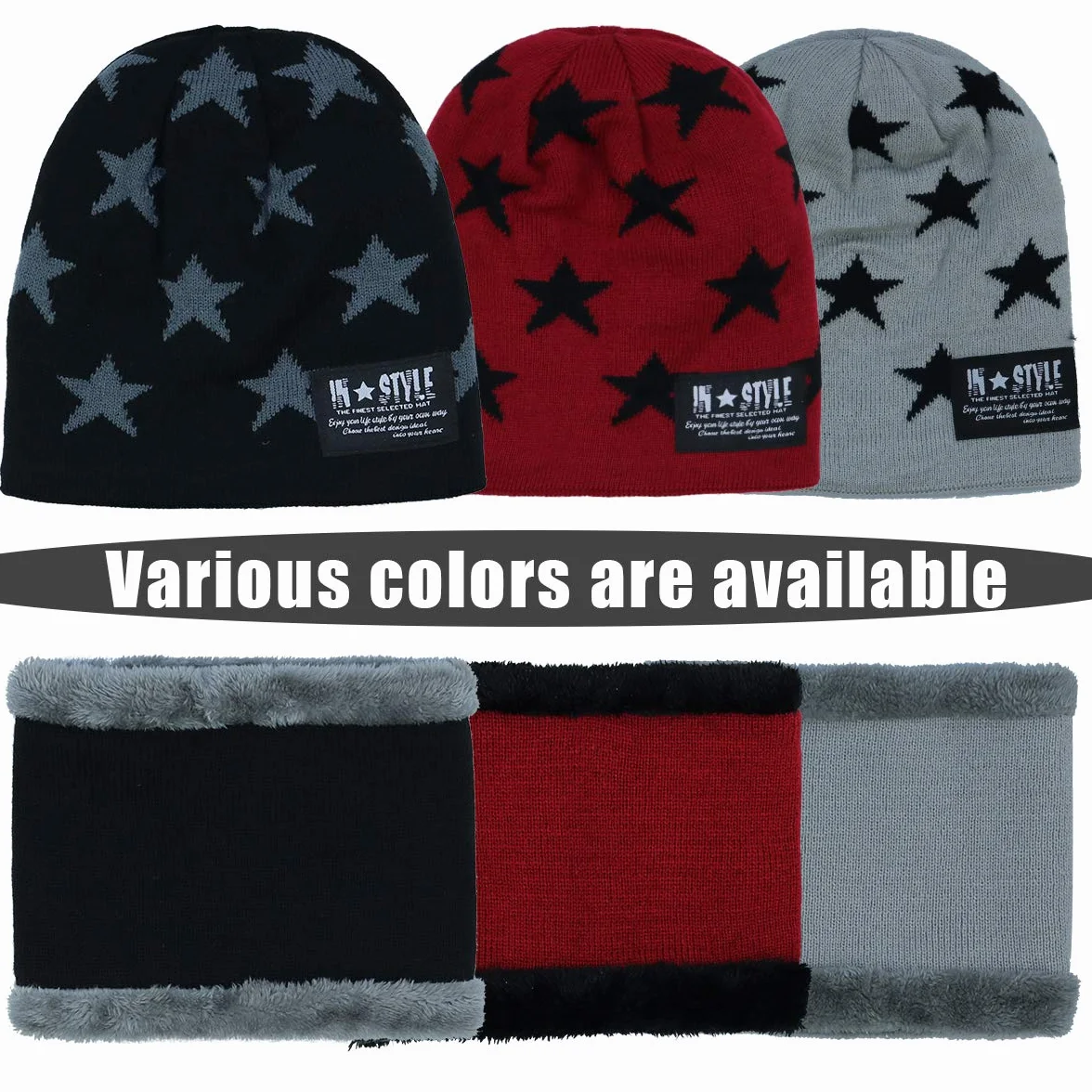 Momoon Gruba czapka beanie + szalik zestaw zimowy, ciepły śnieg, dzianina, czaszka czapka dla dzieci, chłopców i dziewczynek (odpowiednia dla dzieci w wieku 6-14 lat