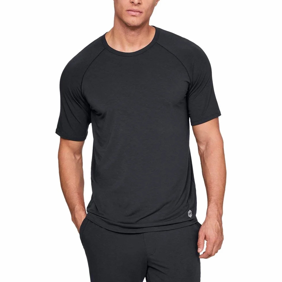 Under Armour Męska bielizna nocna Recovery z krótkim rękawem Crew Undershirt - Czarny/Metaliczny Srebrny (001), M