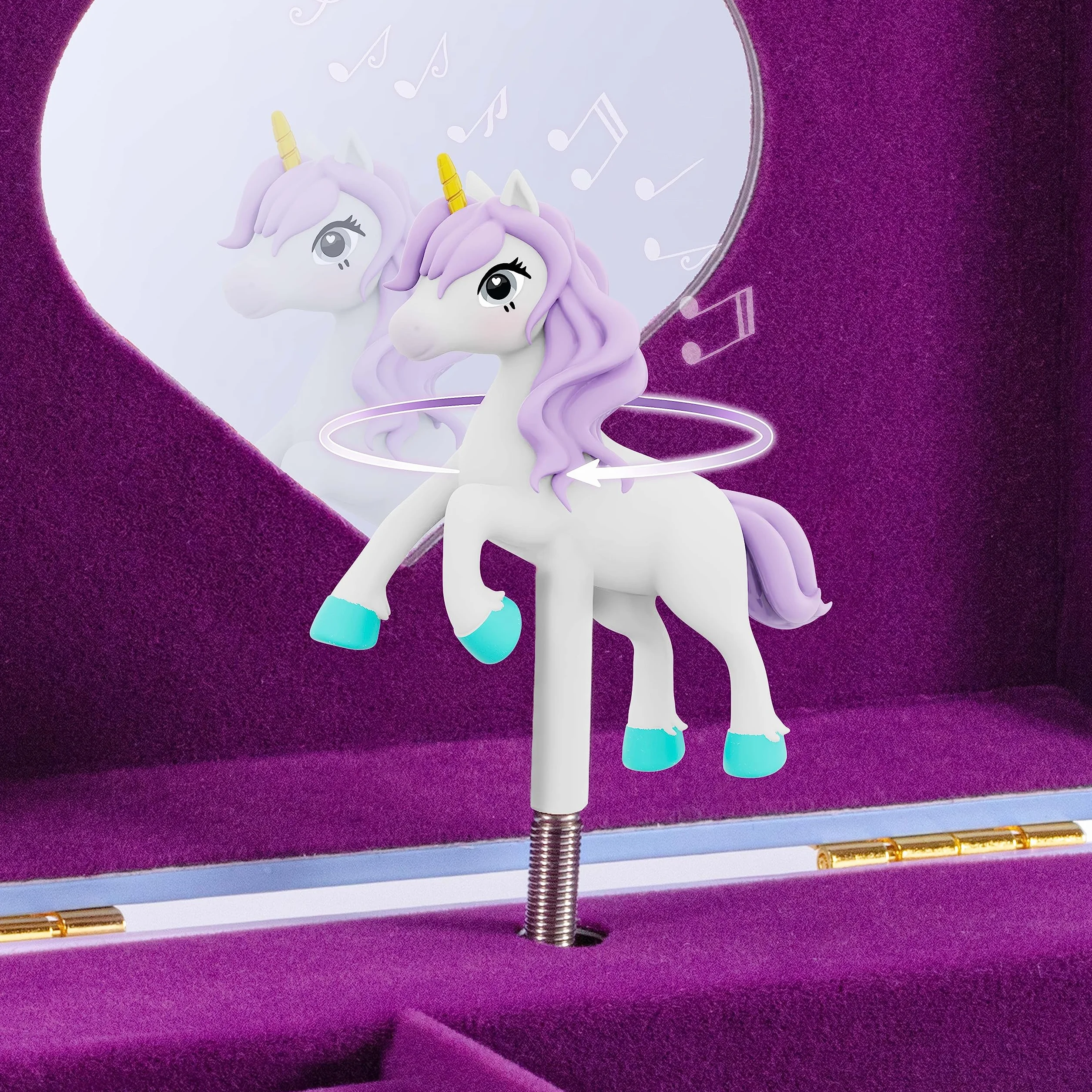 CRAZE Einhorn szkatułka na biżuterię dla dzieci z pozytywką, szkatułka na biżuterię dla dziewczynek z obracającym się jednorożcem i lustrem