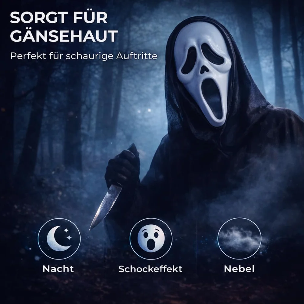 Costumed Krzyk Halloweenowa maska horroru - dla mężczyzn i kobiet jako kostium na Halloween - maska kostiumowa Ghostface Fancy Dress Ghost Mask