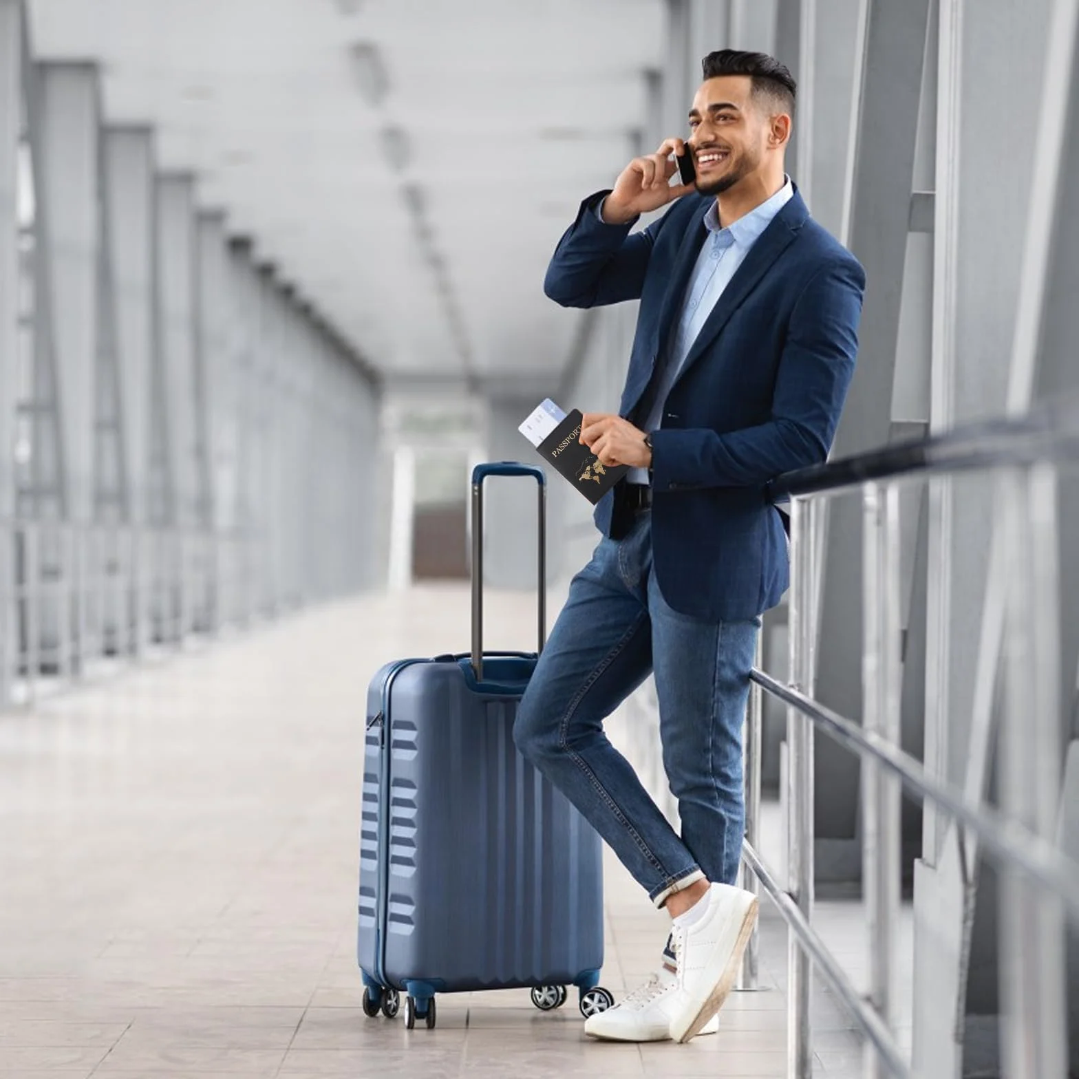 FuninCrea Uchwyt na paszport, skóra PU, pokrowiec na paszport, portfel podróżny z wieloma przegródkami, smukły pokrowiec na paszport, portfel ze złotym wzorem na paszport, wizytówki, Rosa, S
