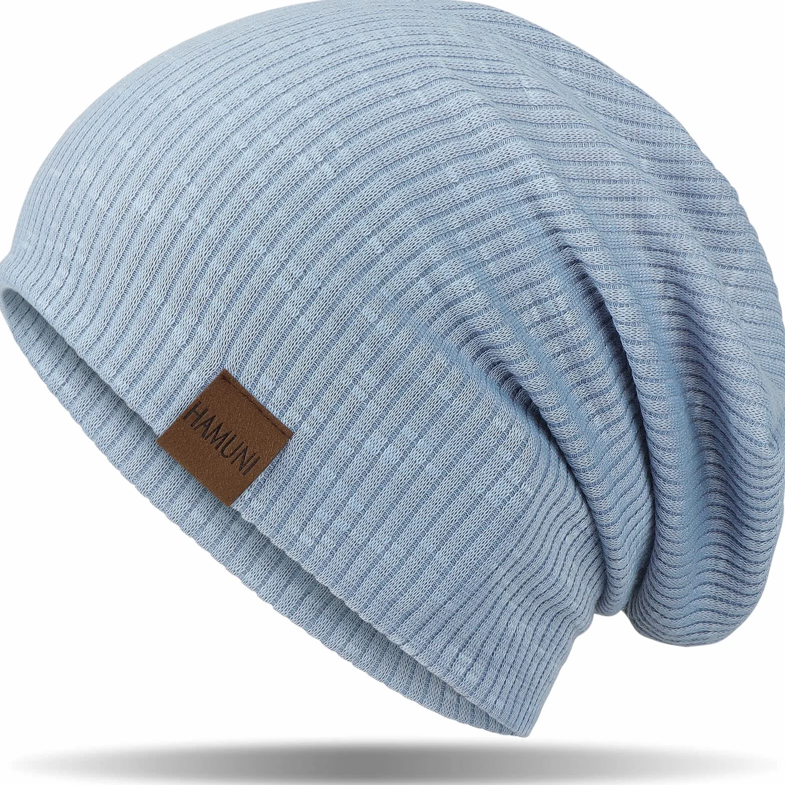 Hamuni Slouch Beanie Czapka damska, męska, elastyczna, miękka, wygodna, z dżerseju, klasyczna, modna, długa czapka typu beanie, idealna na wiosnę, jesień i zimę, niebieski, jeden rozmiar