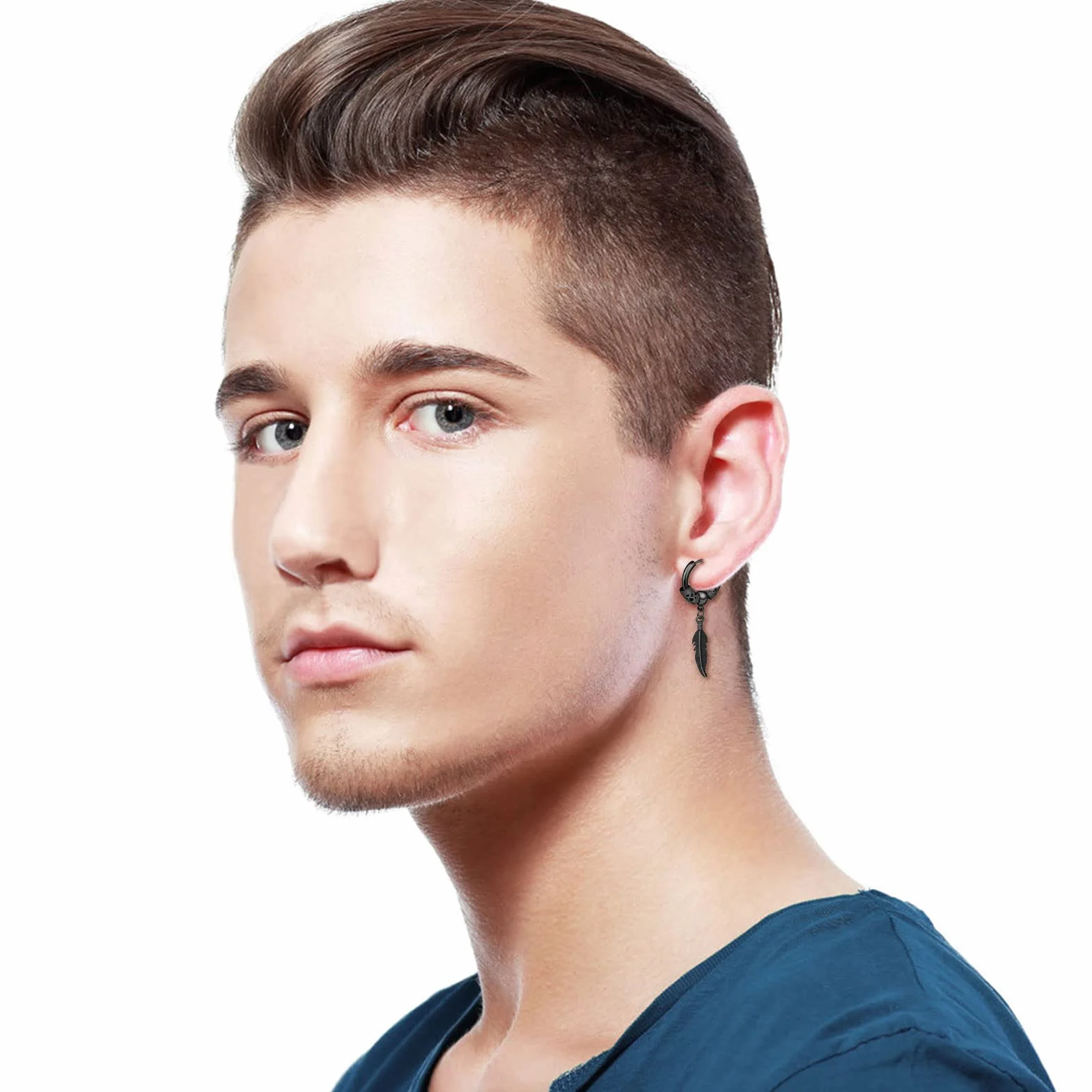 Kolczyki koła z piórami punk stal nierdzewna liść huggie kolczyki sztyfty na zawiasach unisex piercing biżuteria obręcz wiszące kolczyki dla kobiet mężczyzn, Stal nierdzewna, Bez kamieni szlachetnych