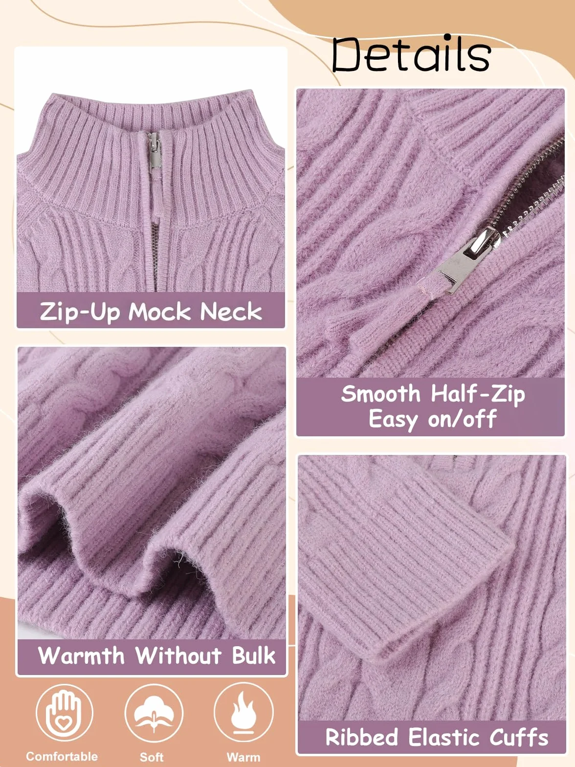 Dziewczęcy sweter z dzianiny z zamkiem do połowy, stójka, dzianina, ciepły sweter z długim rękawem, miękki, przytulny sweter, jesienno-zimowy, topy dla dzieci w wieku 5-15 lat