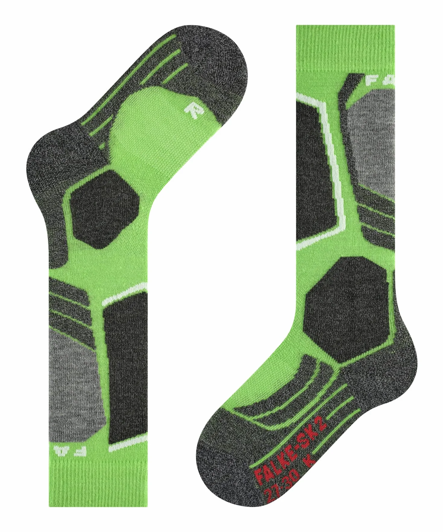 FALKE Uniseks - dzieci Skarpety narciarskie SK2 Intermediate K Kh Wełna ciepłe grube 1 Para, Zielony Vivid Green 7231, 35-38