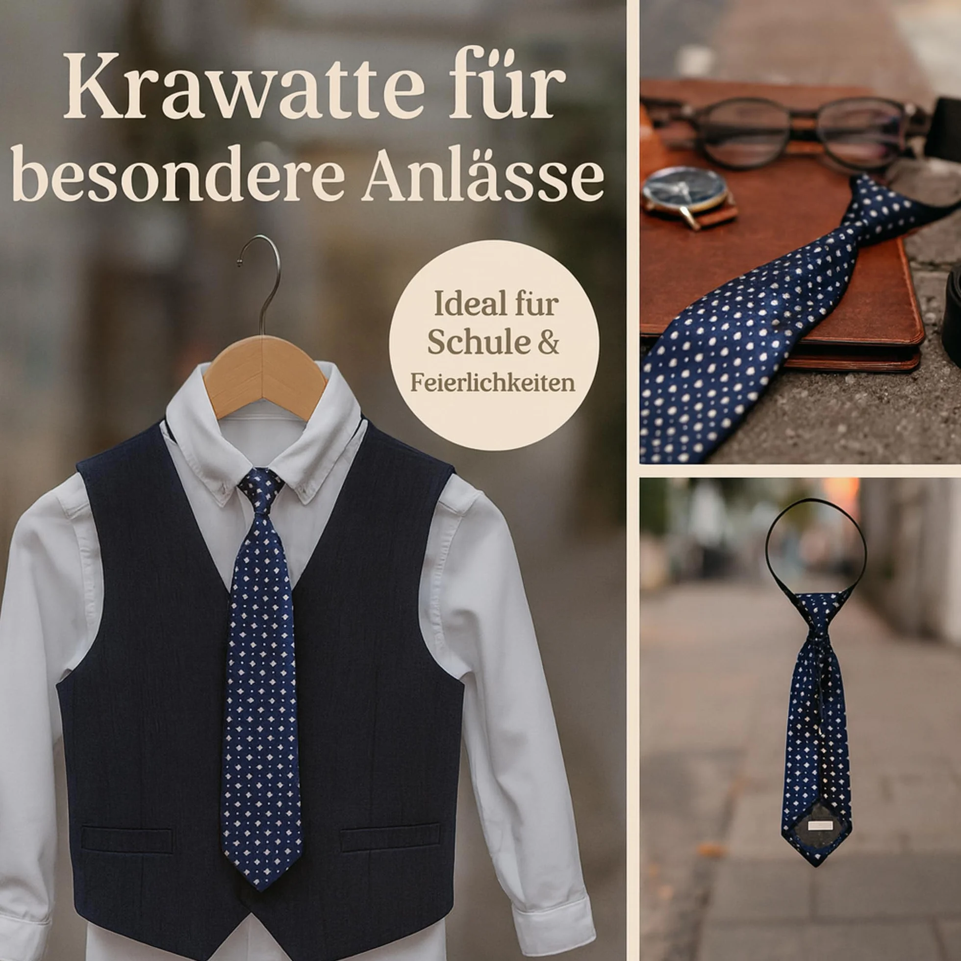 Krawat dziecięcy z elastyczną gumką, Ciemnoniebieski, XS