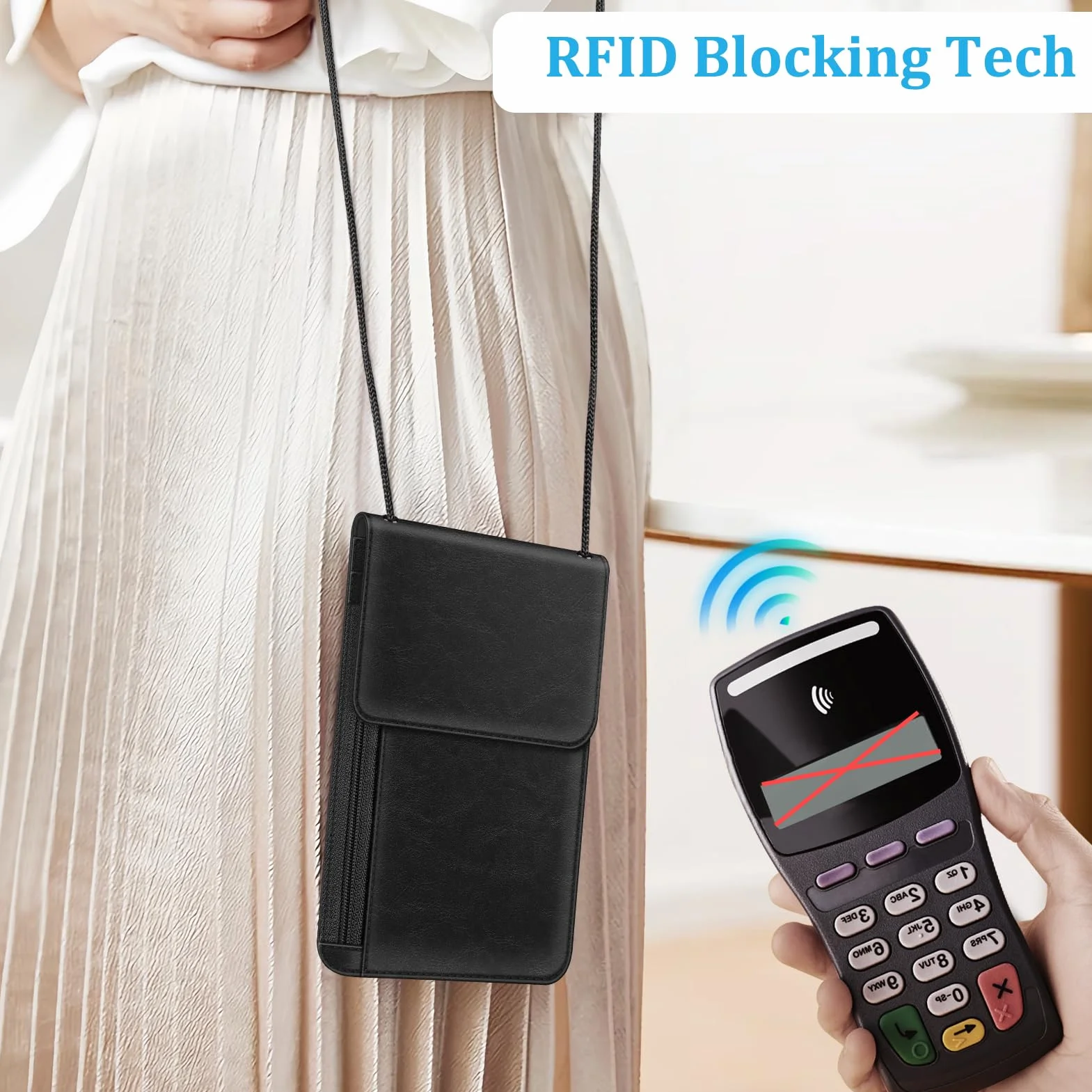 Fintie Torba na klatkę piersiową, torba na paszport, blokada RFID, torebka podróżna, torebka na ramię, etui na telefon komórkowy ze sztucznej skóry premium, dla mężczyzn, kobiet, dzieci, chłopców i