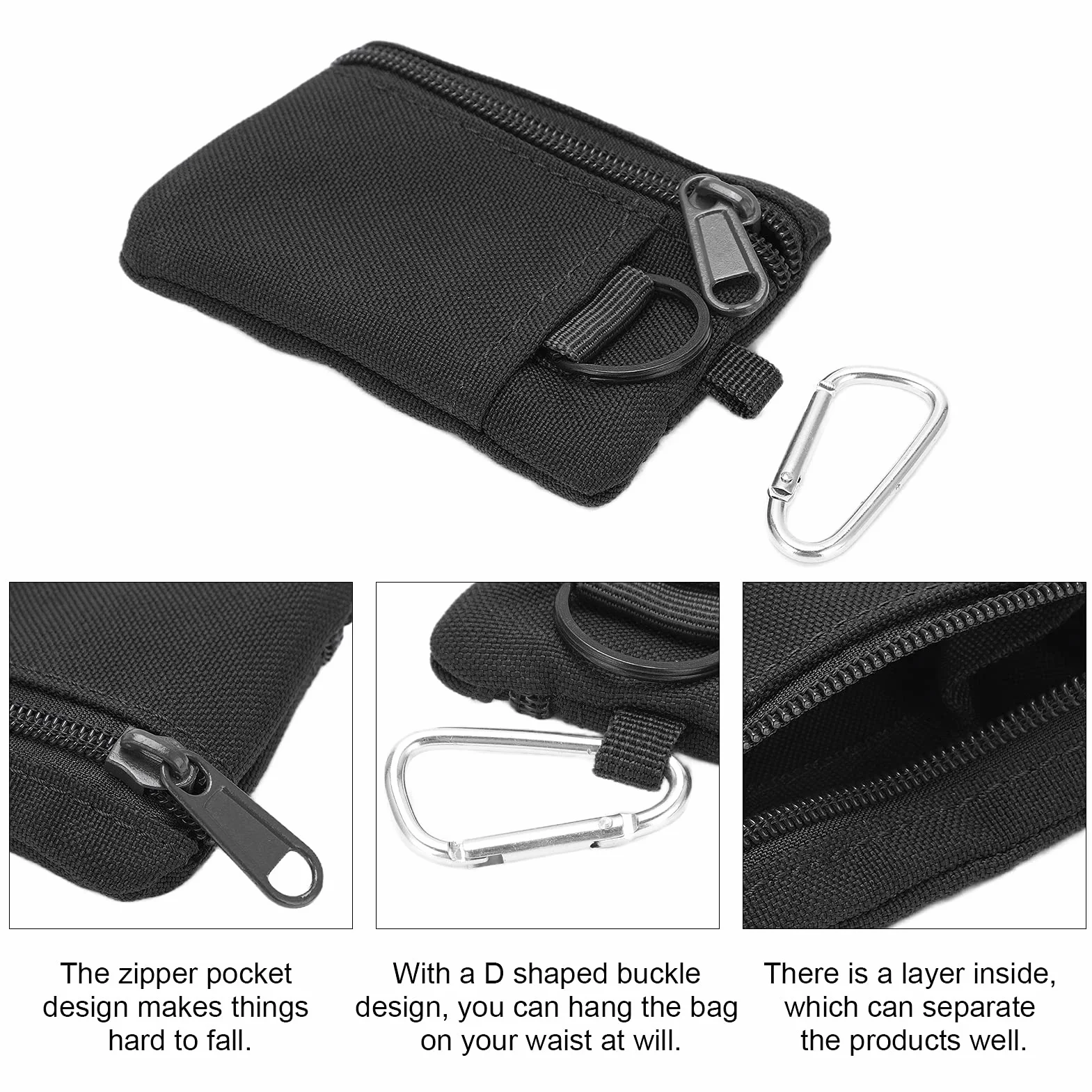Torebki Mini, Przenośne Mini Etui na Klucze, Etui na Zewnątrz, Portmonetka z Karabińczykiem (Czarny)