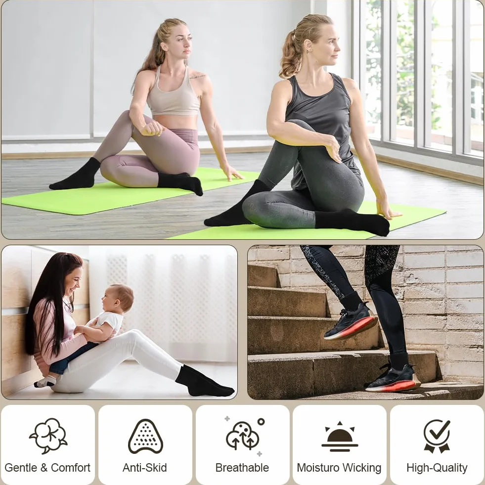 AOOWU 4 pary skarpet antypoślizgowych dla kobiet i mężczyzn, do jogi, pilatesu, skarpetki do jogi, pilatesu, tańca, fitnessu, fitnessu, gimnastyki