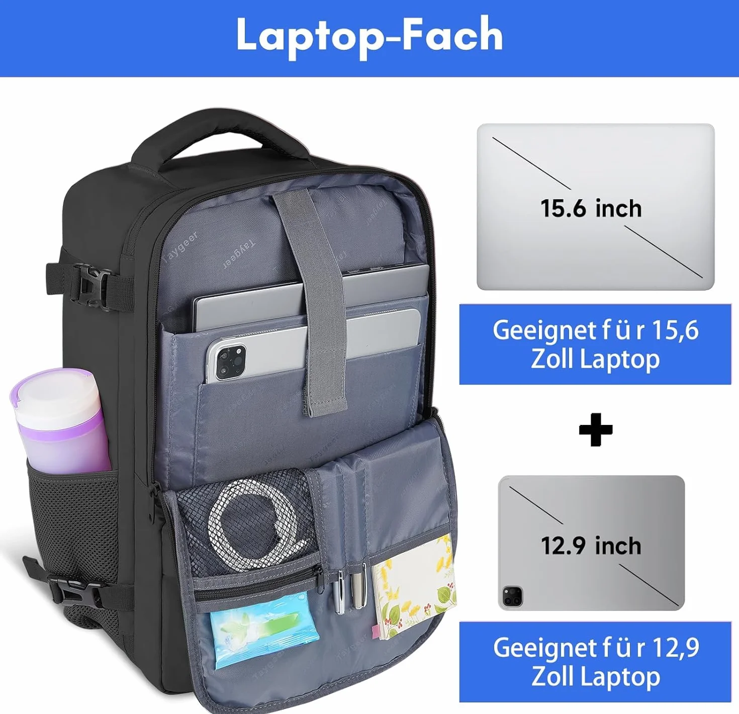 Taygeer EasyJet Bagaż podręczny 45 x 36 x 20, bagaż podręczny, plecak samolot, męski, czarny, Easyjet 45x36x20cm, Nowoczesny