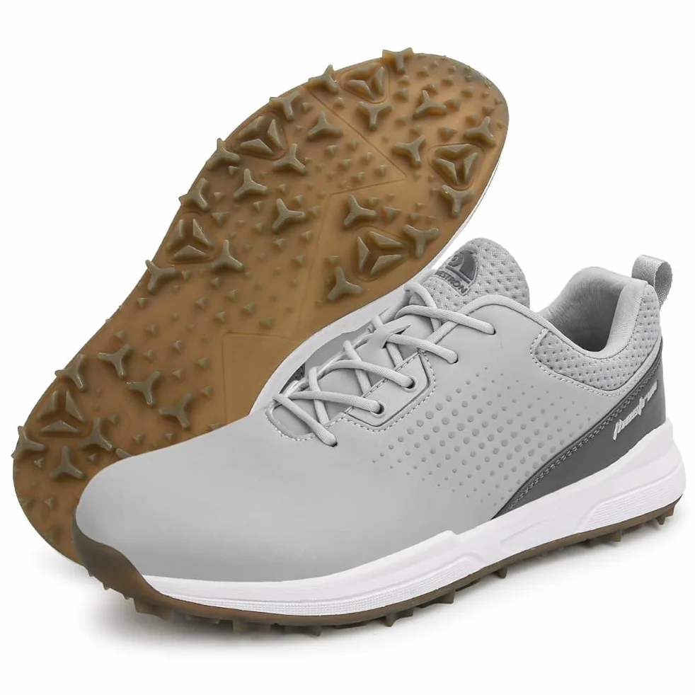 Męskie buty do golfa Spikless Leather Wide Fitting Golf Sneakers Outdoor Large Size Wodoodporne obuwie do chodzenia,Grey,43 EU