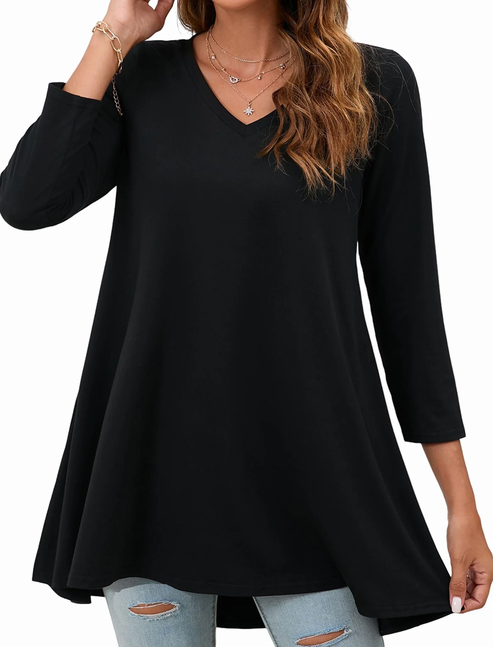 Enmain Koszula Damska Plus Size Tunika Bluzka Dekolt V 3/4 Długi Rękaw Elegancki Wygodny Codzienny Jednolity/Nadrukowany Dla Tuniki Kobiety