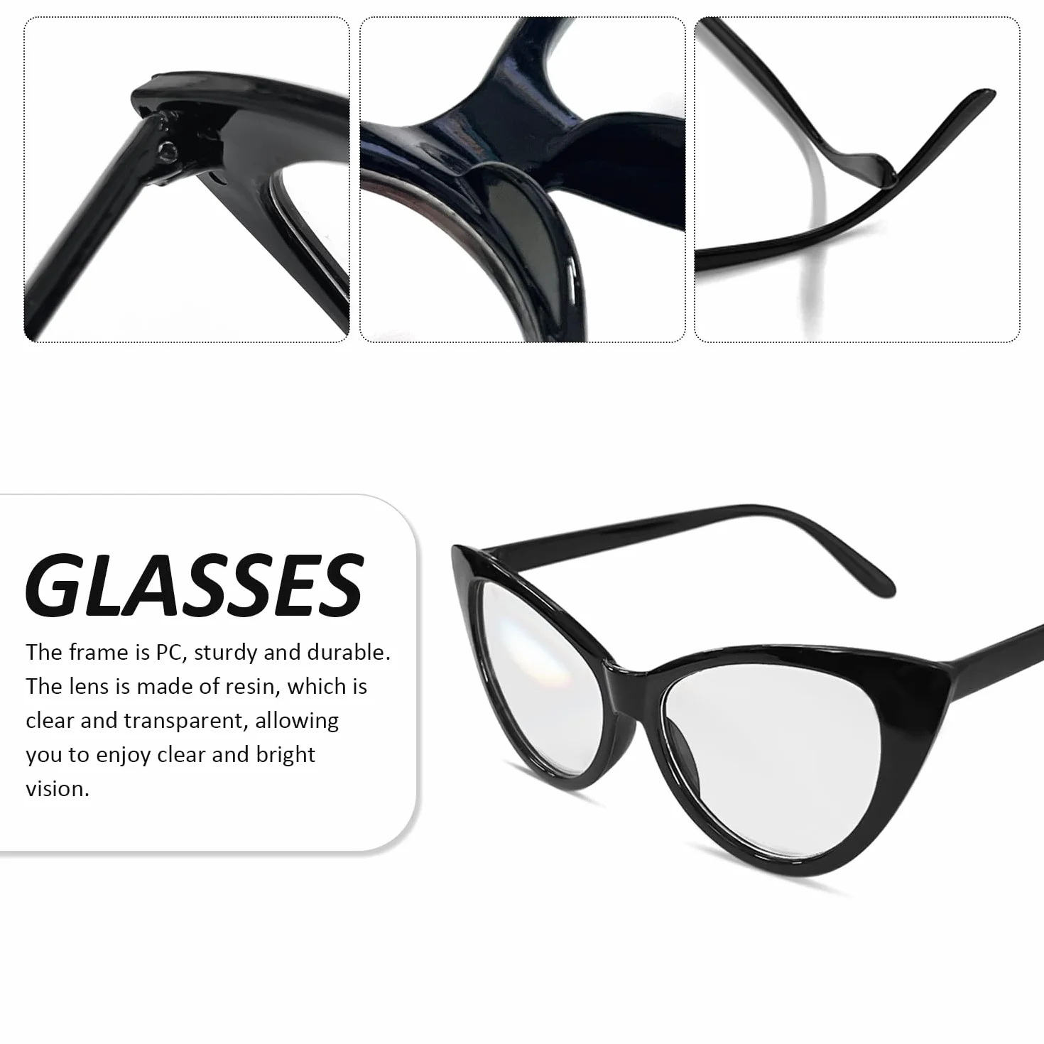 1 x duże okulary z kocim okiem, spersonalizowane damskie lusterko na imprezę, okulary karnawałowe retro, czarny